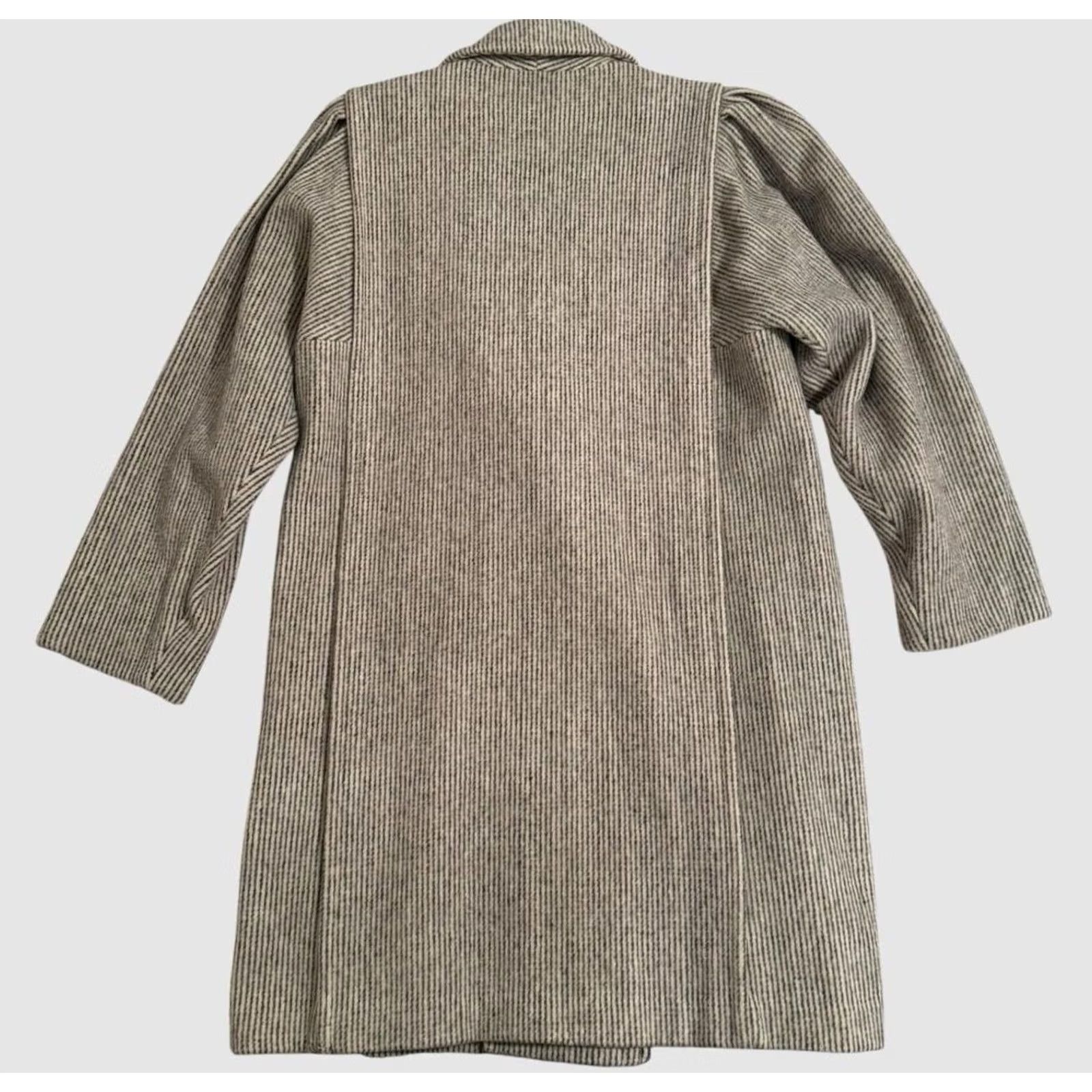 Vintage VINTAGE Herman Kay Coat Large Gray Wool Blend Striped Double Breasted 80s Womens Size L / US 10 / IT 46 - 6 Thumbnail
