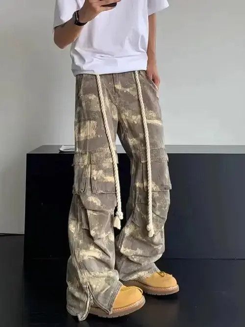 VIBE Retro drawstring camouflage work wide-leg trousers Size US 32 / EU 48 - 4 Thumbnail