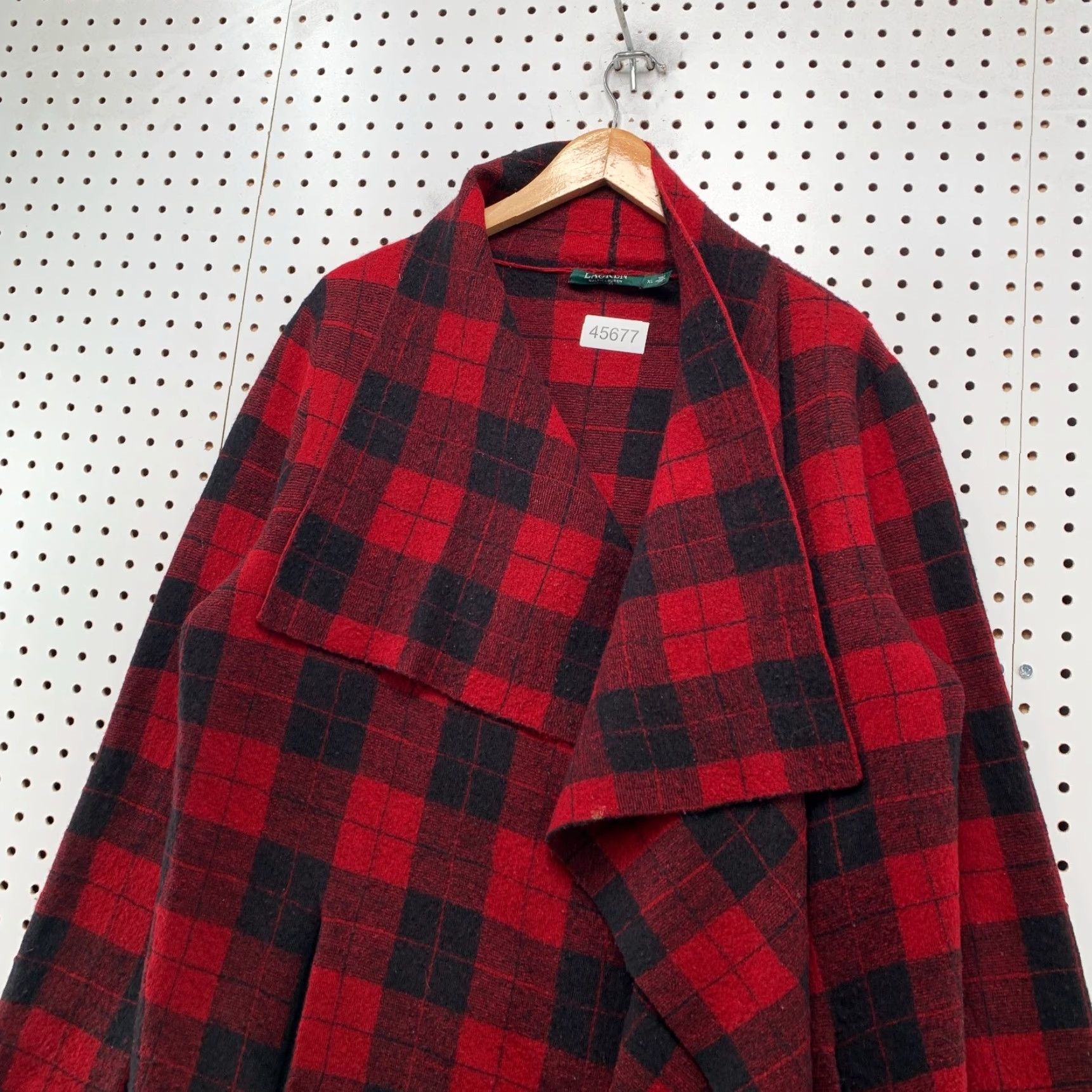 Ralph Lauren Lauren Ralph Lauren Wool Cardigan Shawl Womens XL Open Buffalo Plaid Red Black Cardigan Women XL Red Buffalo Plaid Knit Wool Open Casual 90s? Size XL / US 12-14 / IT 48-50 - 4 Thumbnail