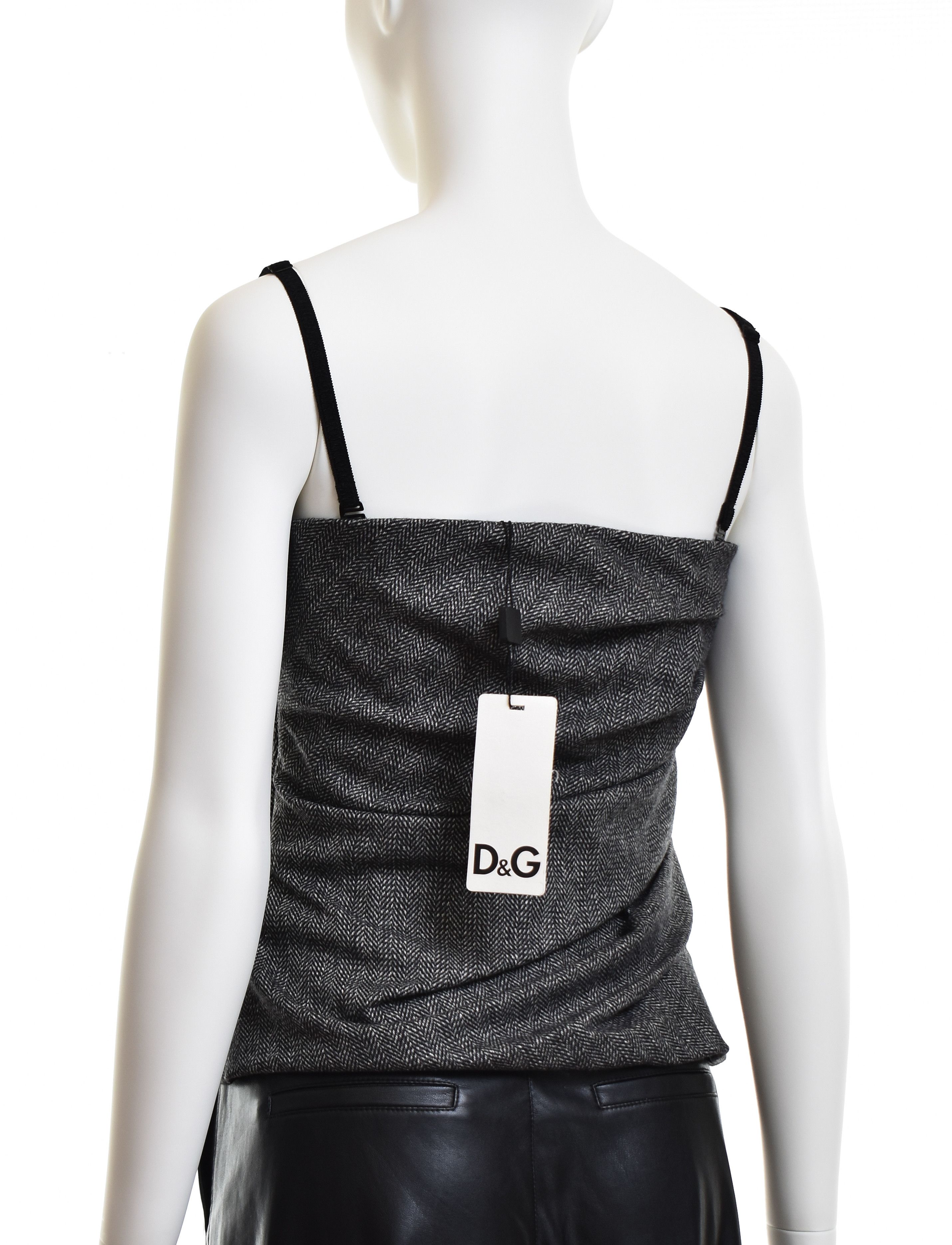 Dolce & Gabbana NWT! DOLCE GABBANA Wool Tweed Drapery Corset Strap Tank Top Size M / US 6-8 / IT 42-44 - 3 Thumbnail