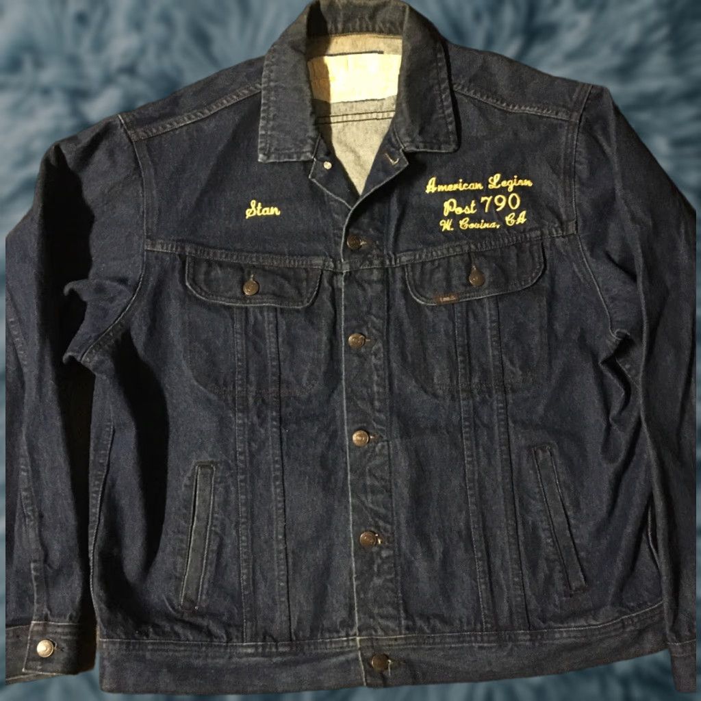 Lee VINTAGE Lee Denim Jacket US Army 5th Special Forces Vietnam Bald Eagle American Flag Blue L Men Jacket 80s 90s Size US L / EU 52-54 / 3 - 1 Thumbnail