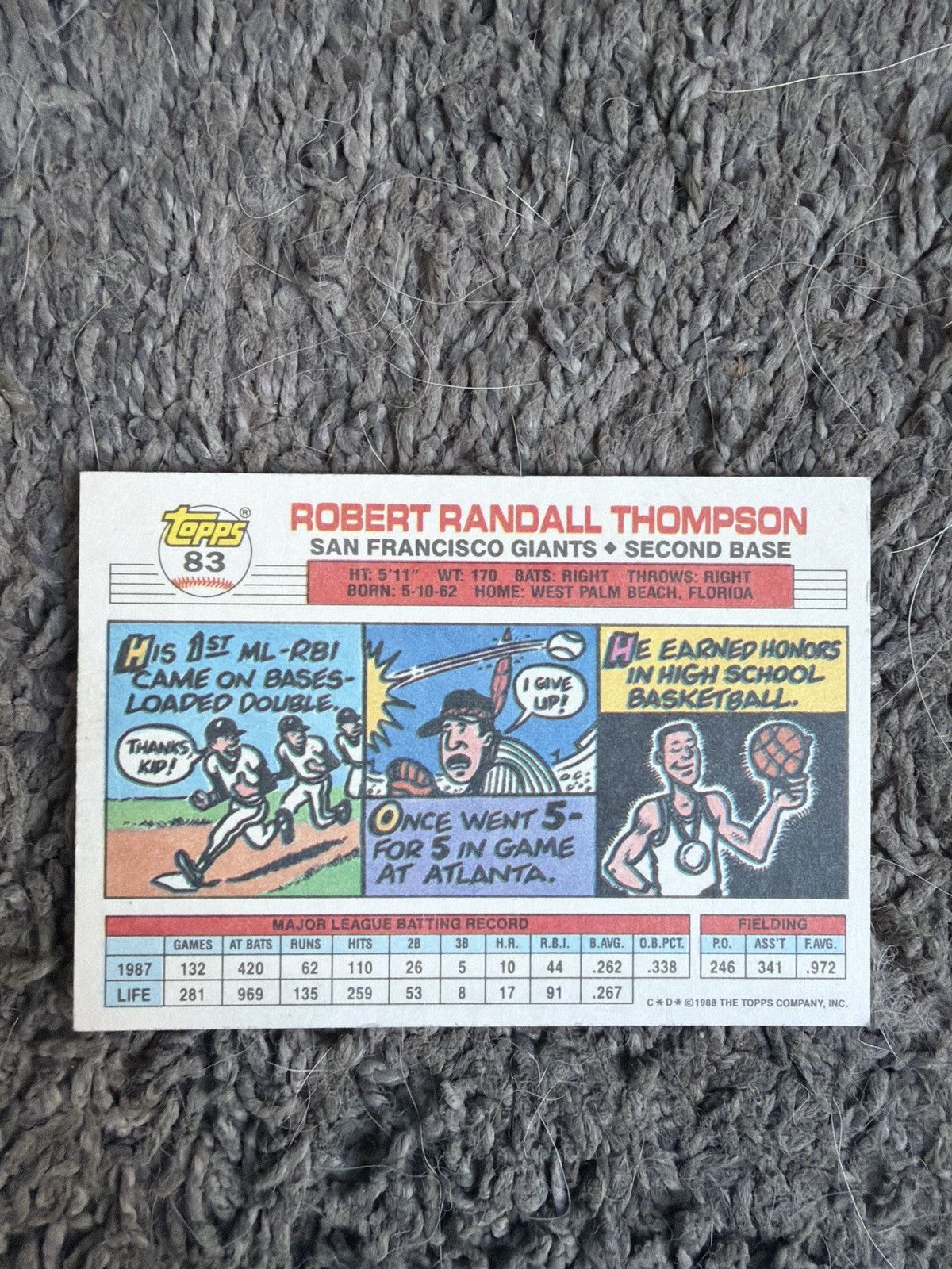 MLB 1988 Topps #83 Robby Thompson Card Size ONE SIZE - 2 Thumbnail