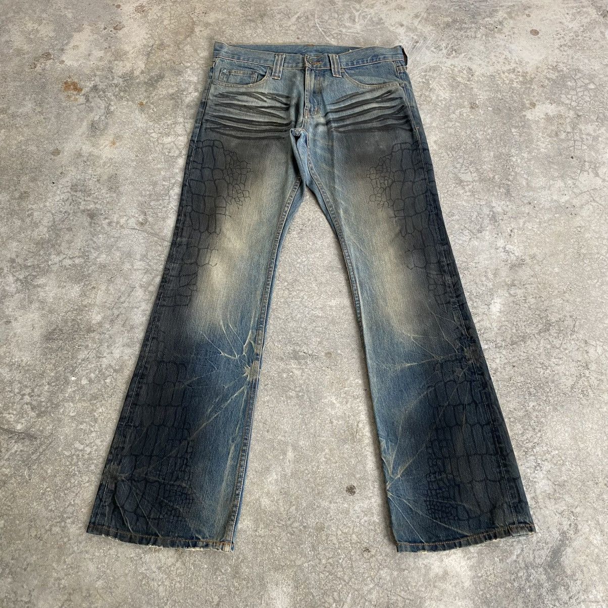 2000’s Semantic Design “Snake Skin” Flared Denim Jeans