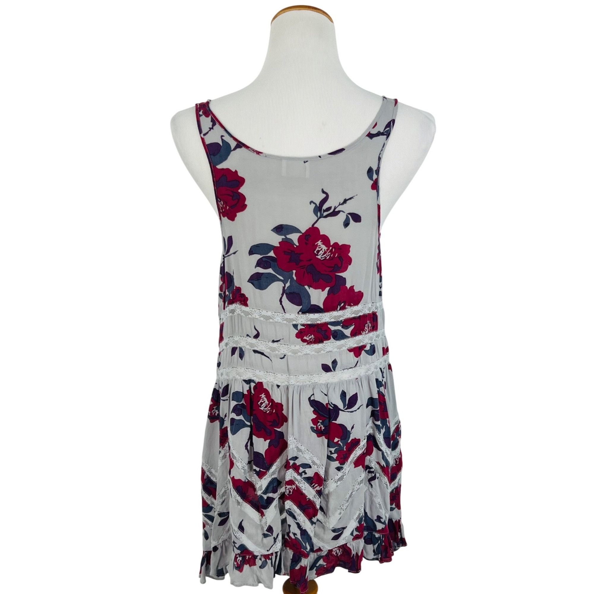 Free People Free People Gray Floral Trapeze Mini Slip Dress| Whimsigoth Size M / US 6-8 / IT 42-44 - 8 Thumbnail