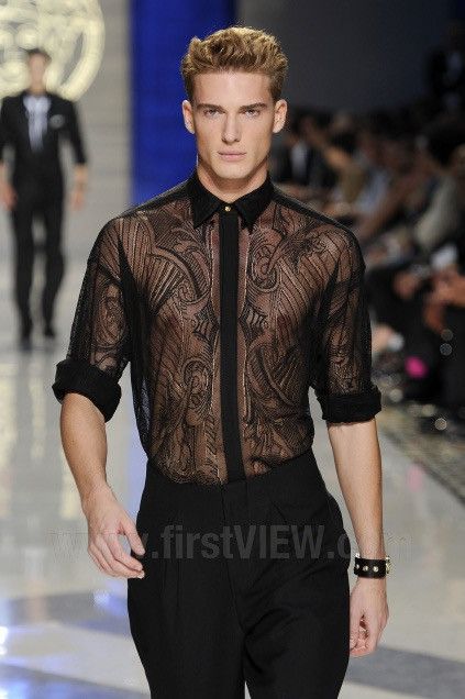 Versace SS12 Runway Lace Shirt Black Medusa French Lace Sheer 38 Size US M / EU 48-50 / 2 - 1 Thumbnail