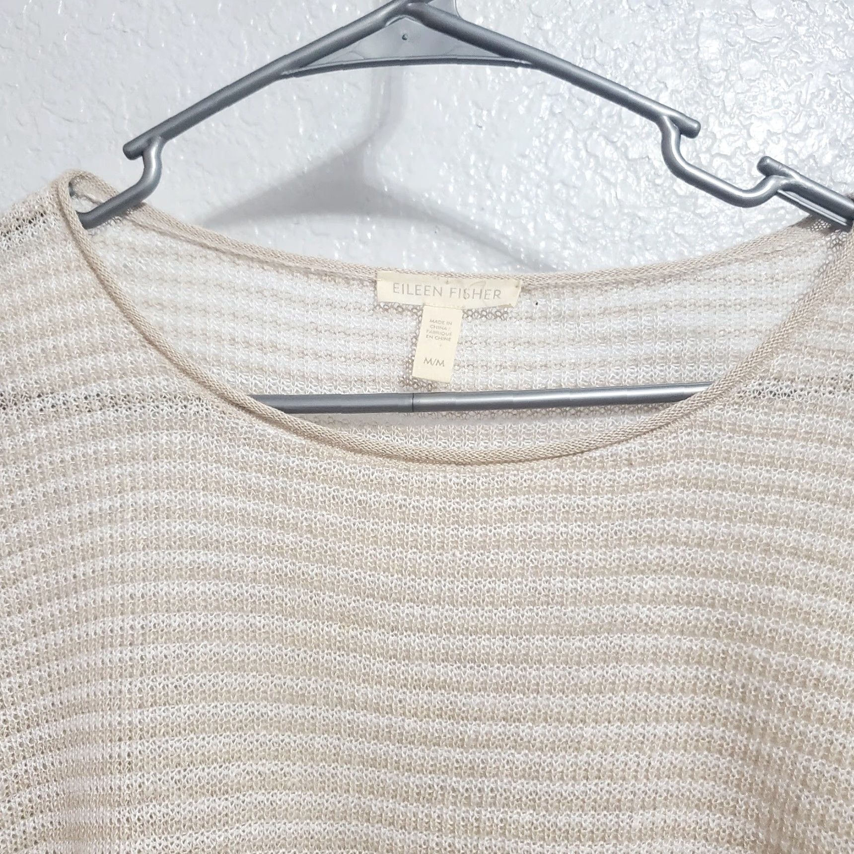 Eileen Fisher VINTAGE Eileen Fisher Top Women M Tan White Striped Knit Linen Beachy FLAW Size M / US 6-8 / IT 42-44 - 5 Thumbnail