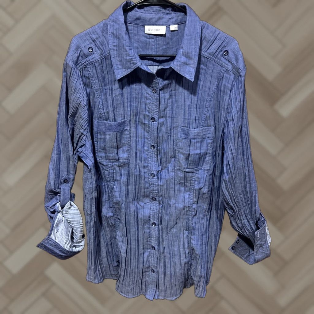 Avenue Venue Button Up Top Womens Size 22/24 Blue Long Sleeve Size 3XL / US 20-22 - 1 Thumbnail