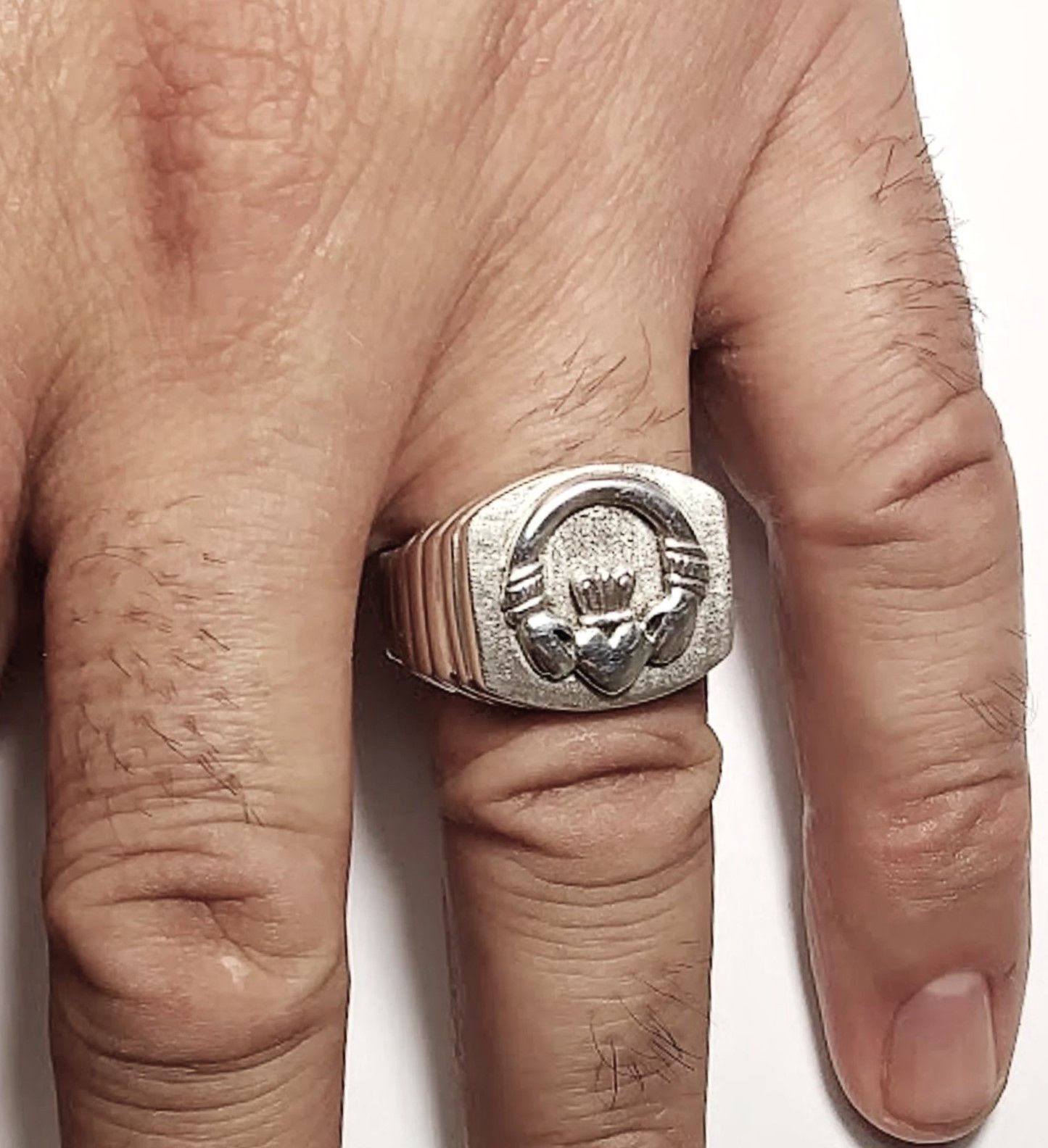 Other Silver men's ring Celtic Claddagh design Size ONE SIZE - 3 Thumbnail