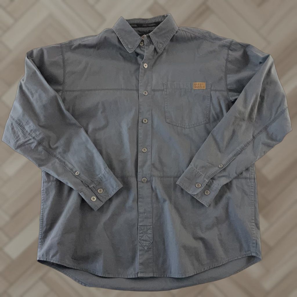 Harley Davidson Harley-Davidson Embroidered Logo Long Sleeve Button Front Shirt Men's Large Gray Size US L / EU 52-54 / 3 - 1 Thumbnail