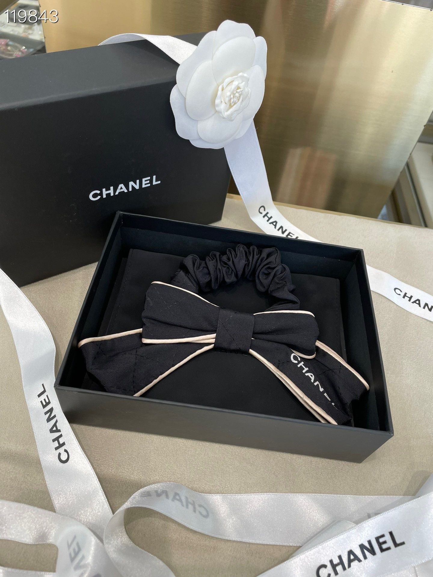 Chanel Chanel Black Bow Double C Hair Tie Size ONE SIZE - 1 Thumbnail