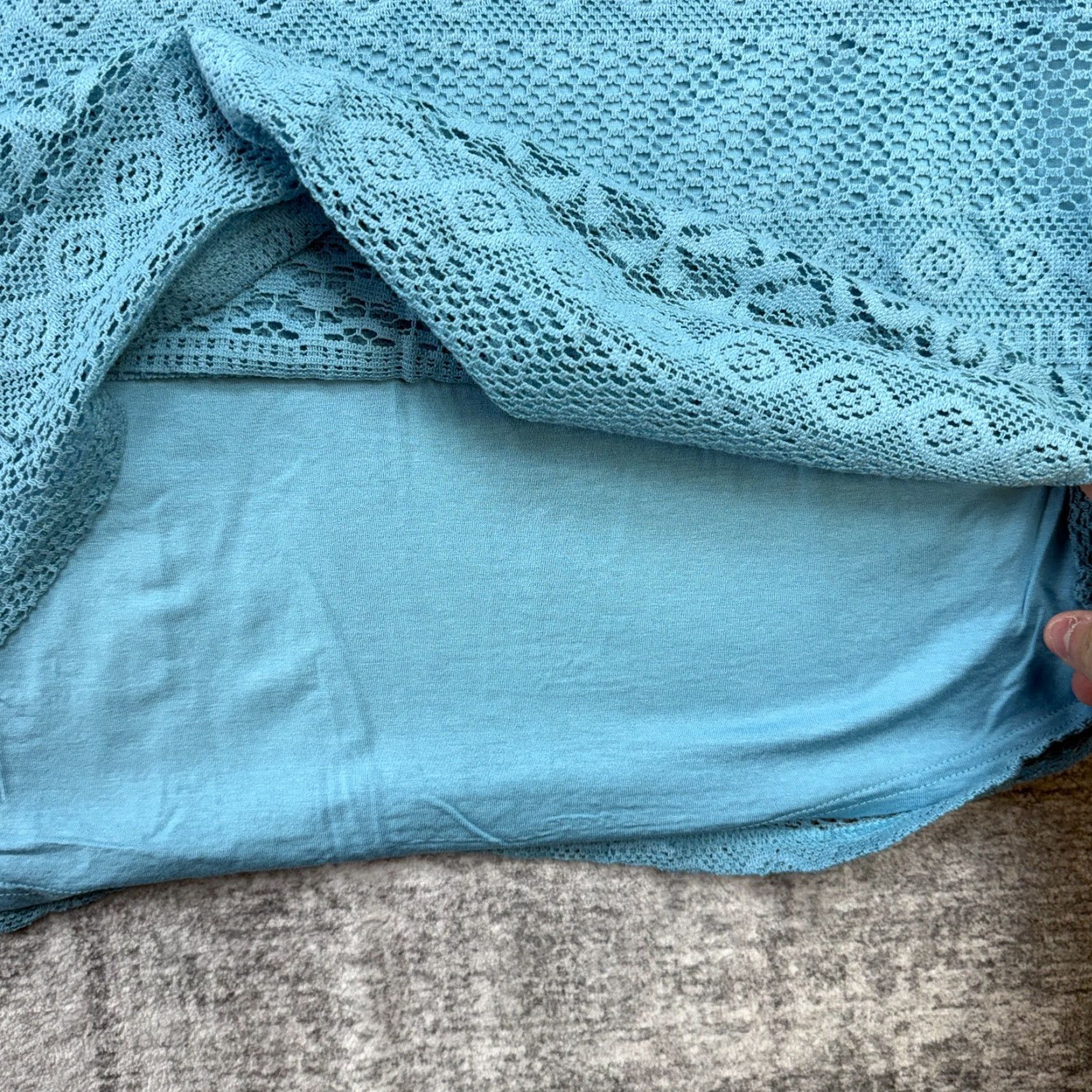 Chaps Chaps Blouse Shirt Women 2X Teal Blue Eyelet Lace Bohemian Knit Crew Neck Short Sleeve Plus Size Modern Casual Mens Womens Size XXL / US 16-18 / IT 52-54 - 5 Thumbnail