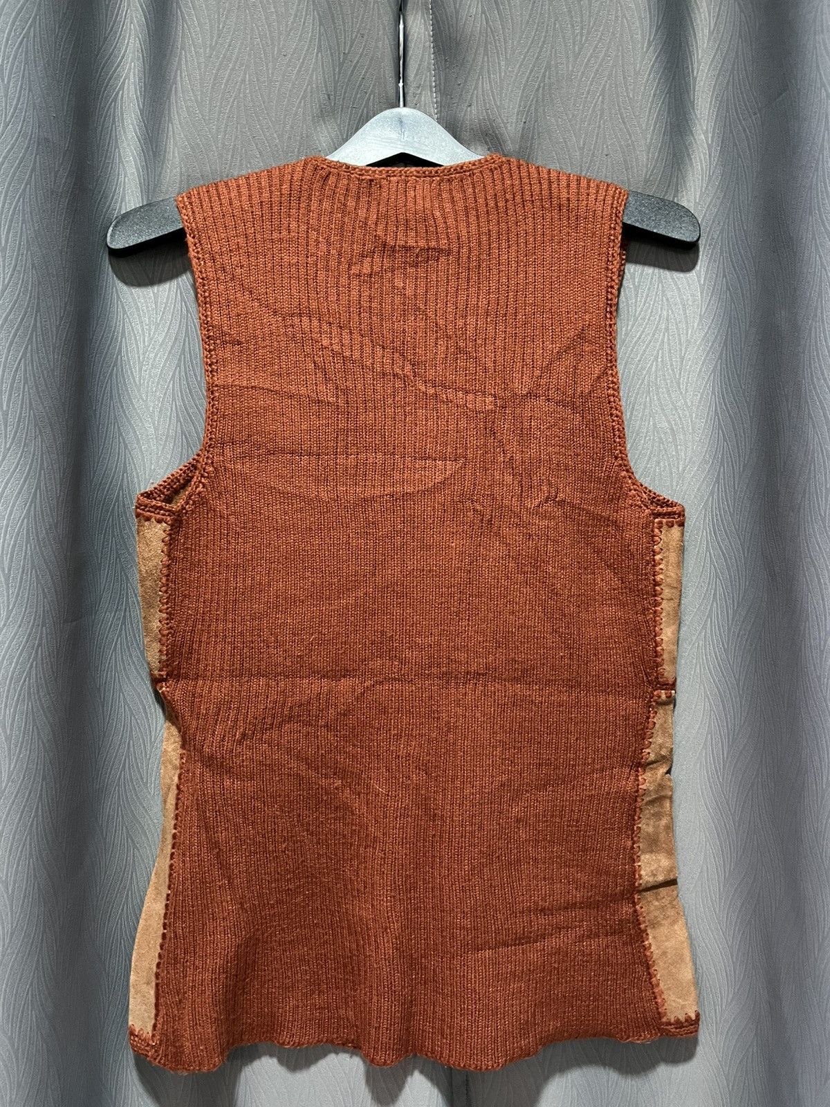 Leather Vintage patchwork knitted leather Vest Size M / US 6-8 / IT 42-44 - 2 Thumbnail