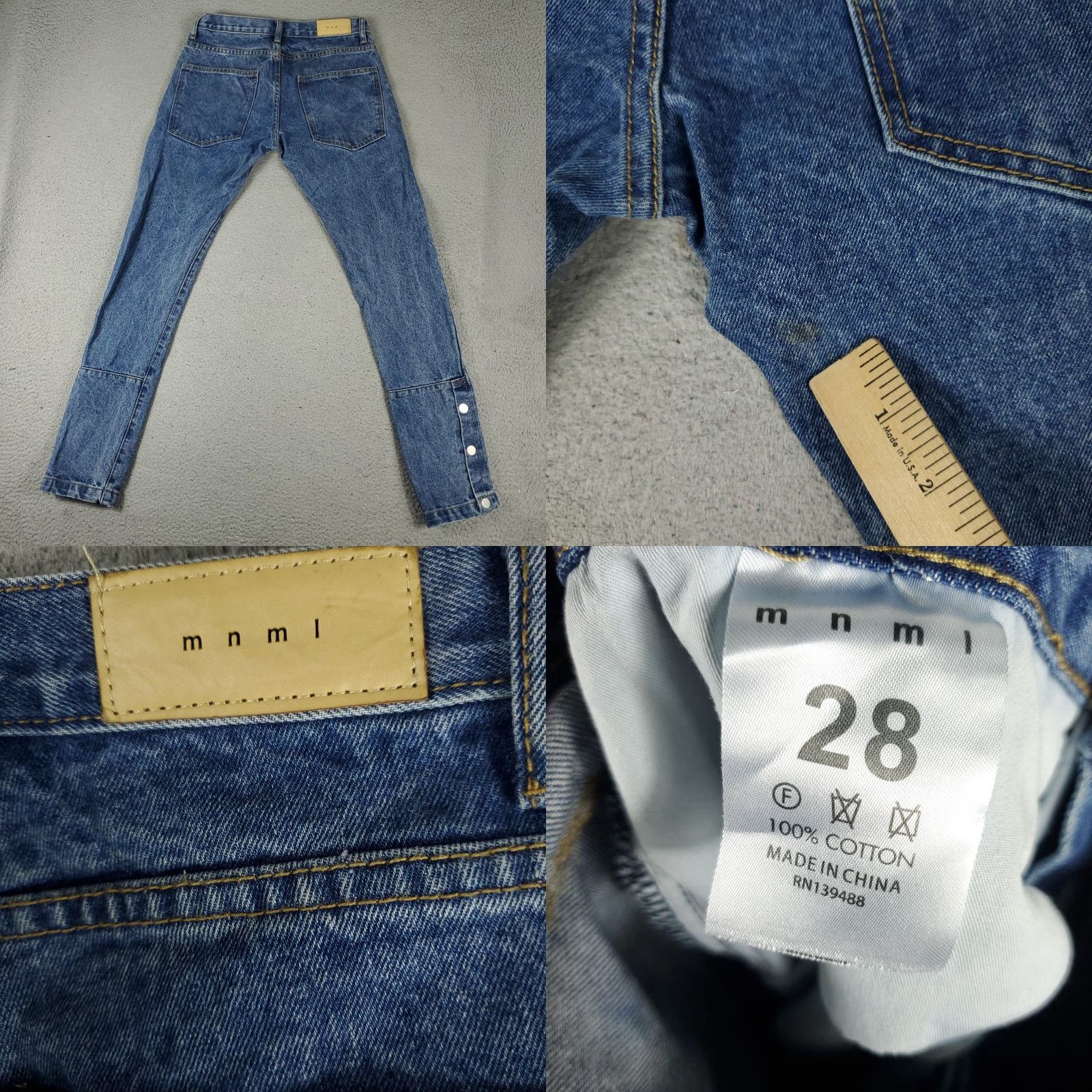 MNML MNML Jeans Men 28x32 Denim Skinny Mid Rise Blue Button Fly 5-Pocket Regular Fit Inseam 32 Mens Jeans Clothing Size US 28 / EU 44 - 8 Thumbnail