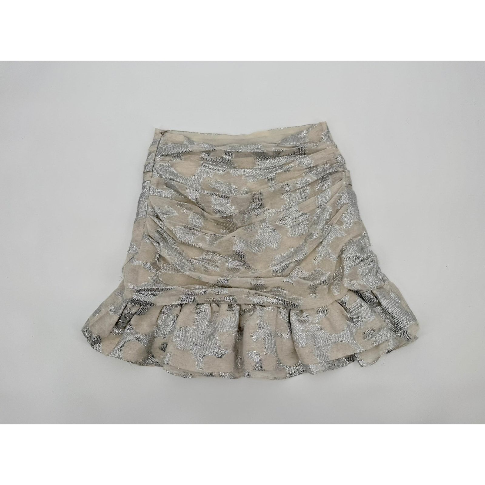 Iro NWT IRO Ovidas Ecru Silver Metallic Jacquard Ruffled Skirt Size 24" / US 00 / IT 34 - 2 Thumbnail