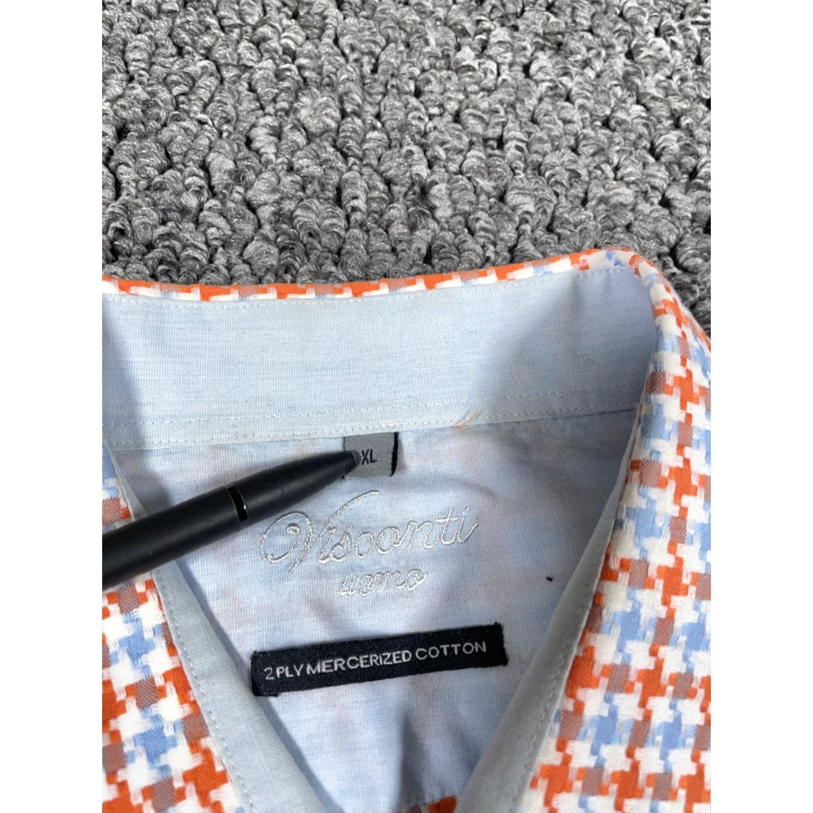 Luchiano Visconti VINTAGE Visconti Flip-Cuff Shirt Men XL Orange Blue Houndstooth Paisley Trim Button-Down Cotton Shirt Size US XL / EU 56 / 4 - 3 Thumbnail