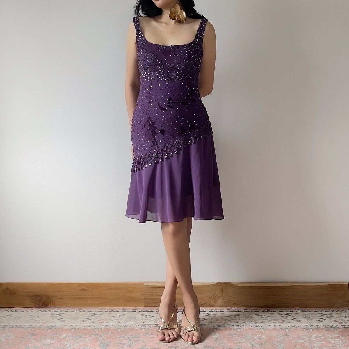 Alex Evenings Vintage Purple Silk Burnout & Chiffon Beaded Dress (S–M) Size M / US 6-8 / IT 42-44 - 4 Thumbnail