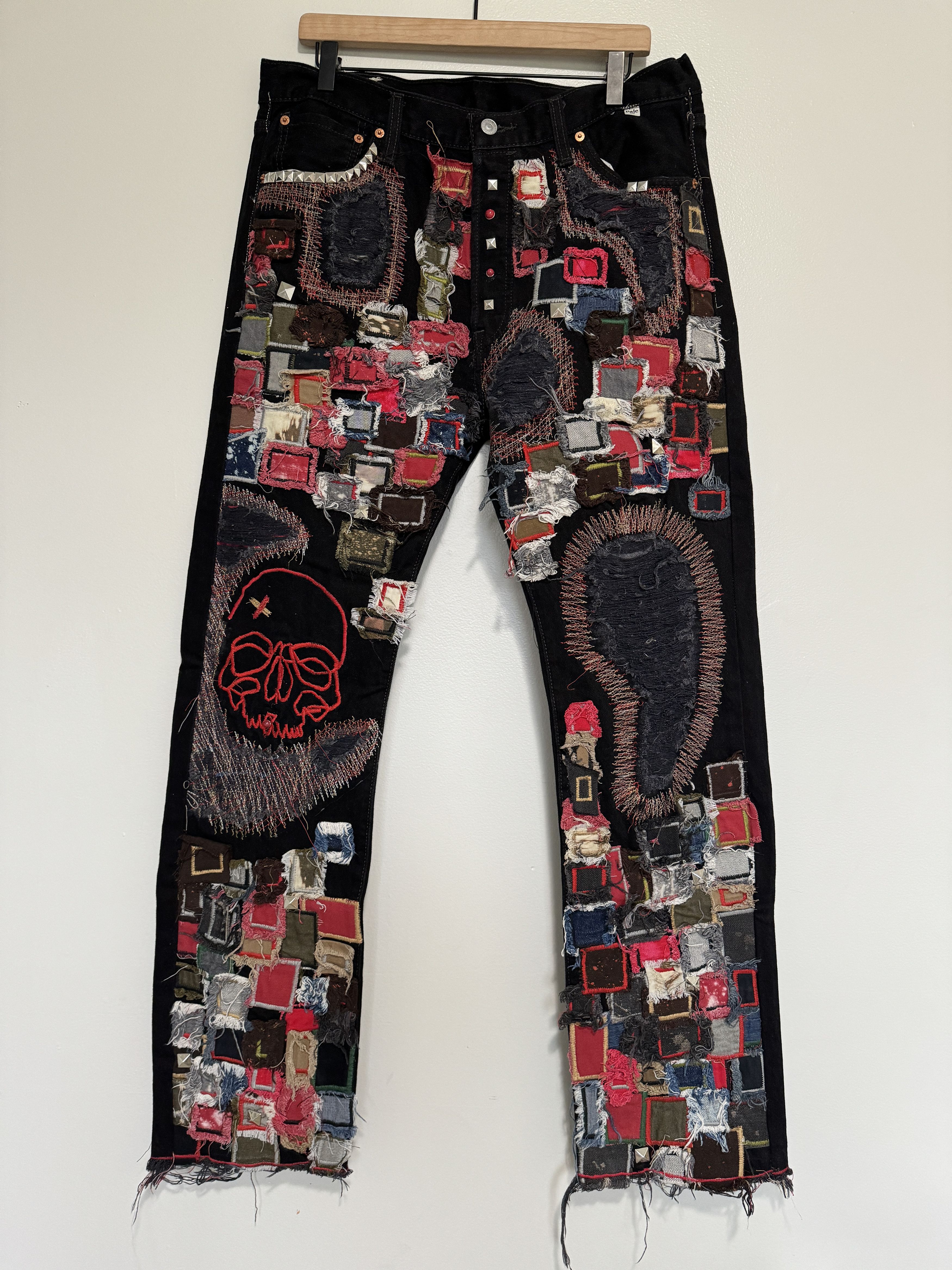 image of Designer Pale Usa Embroidered Patchwork Black Denim Jeans New 36, Men's