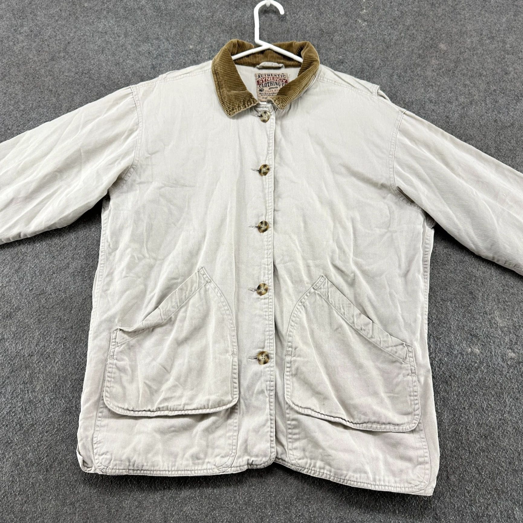 Vintage VINTAGE Synergy Jacket Women M Beige Canvas Pea Coat Oversized 90s Linen Lined Warm Winter Spring Fall Chore Barn Cotton Casual Mens Women Girls Boys Size M / US 6-8 / IT 42-44 - 3 Thumbnail