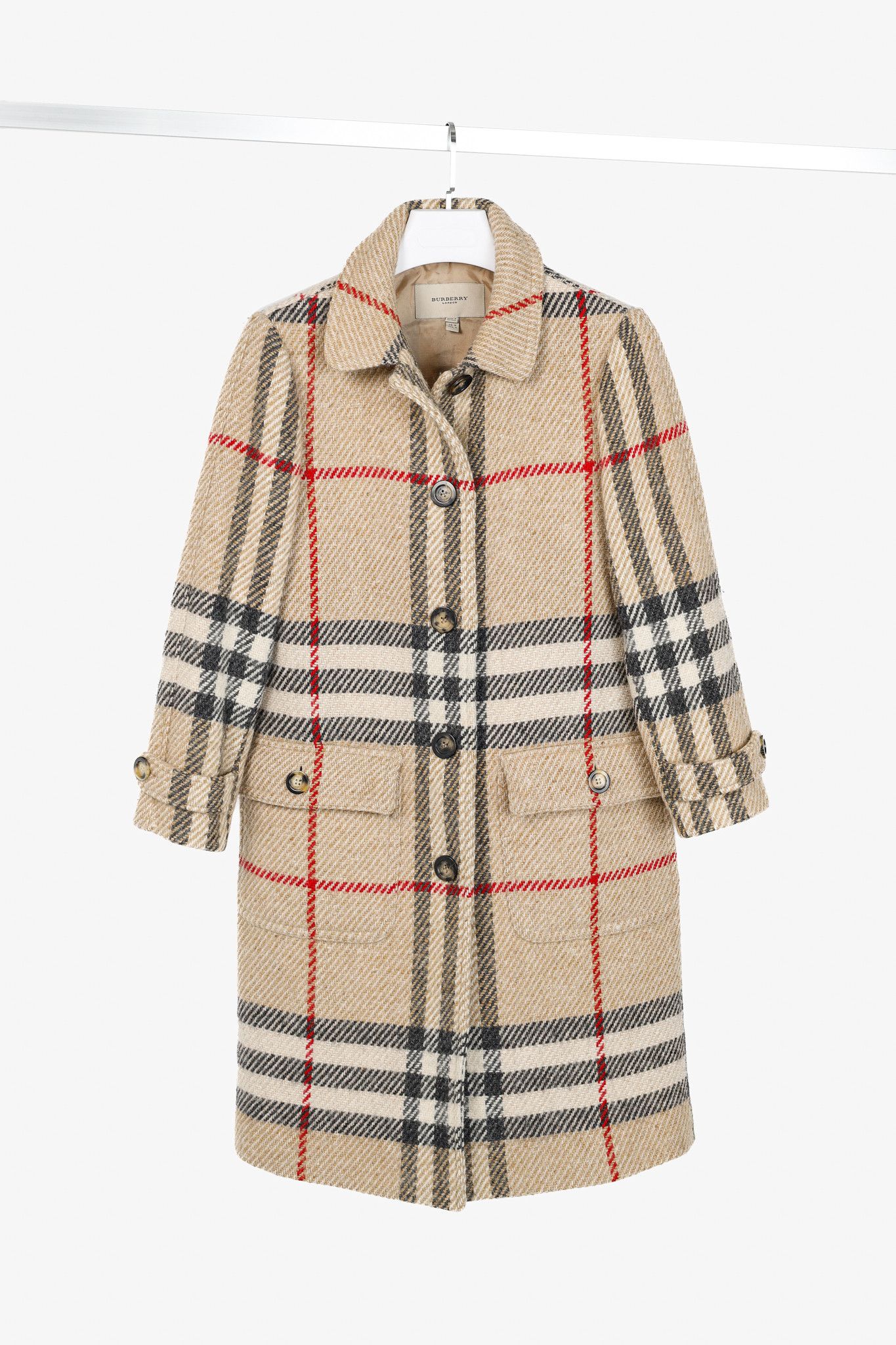 Burberry Beige Wool Check Buttoned Coat