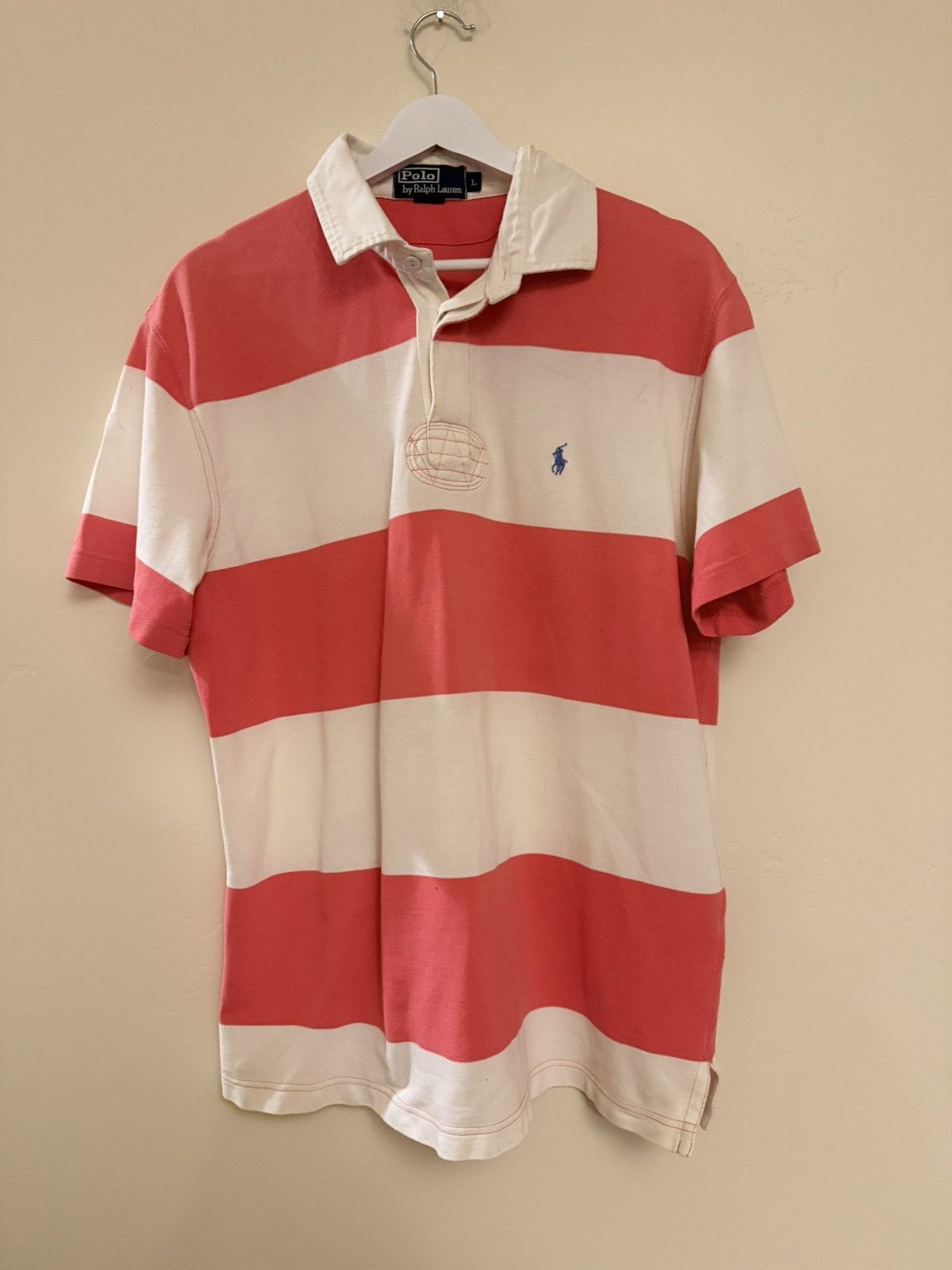 Polo Ralph Lauren Vintage Polo Ralph Lauren Pink and White Polo Size US L / EU 52-54 / 3 - 1 Thumbnail