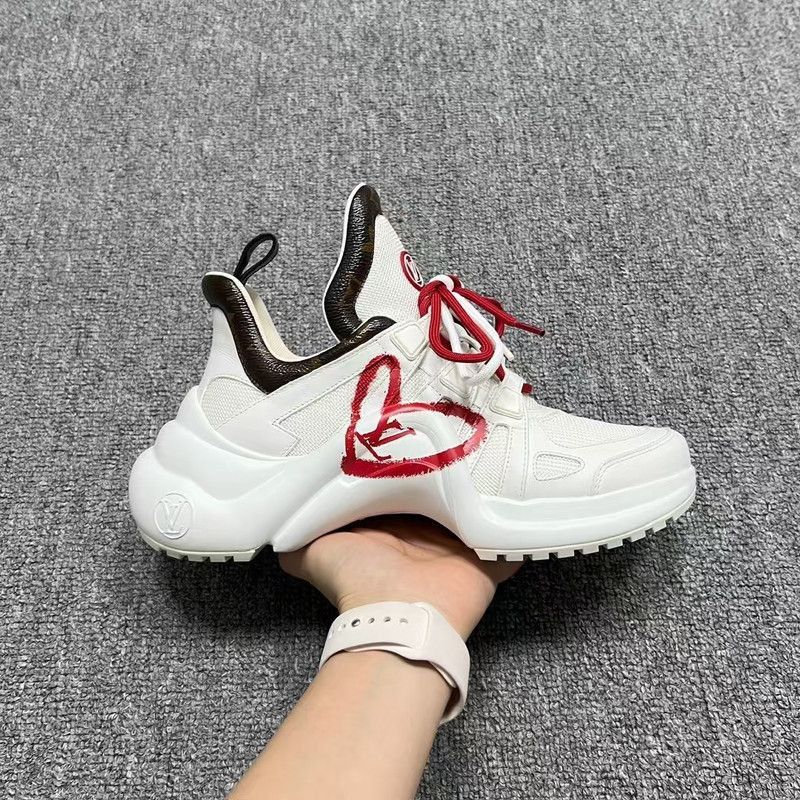 Louis Vuitton Louis Vuitton Women's White and Red Running Shoes -2505 Size US 7 / IT 37 - 8 Thumbnail