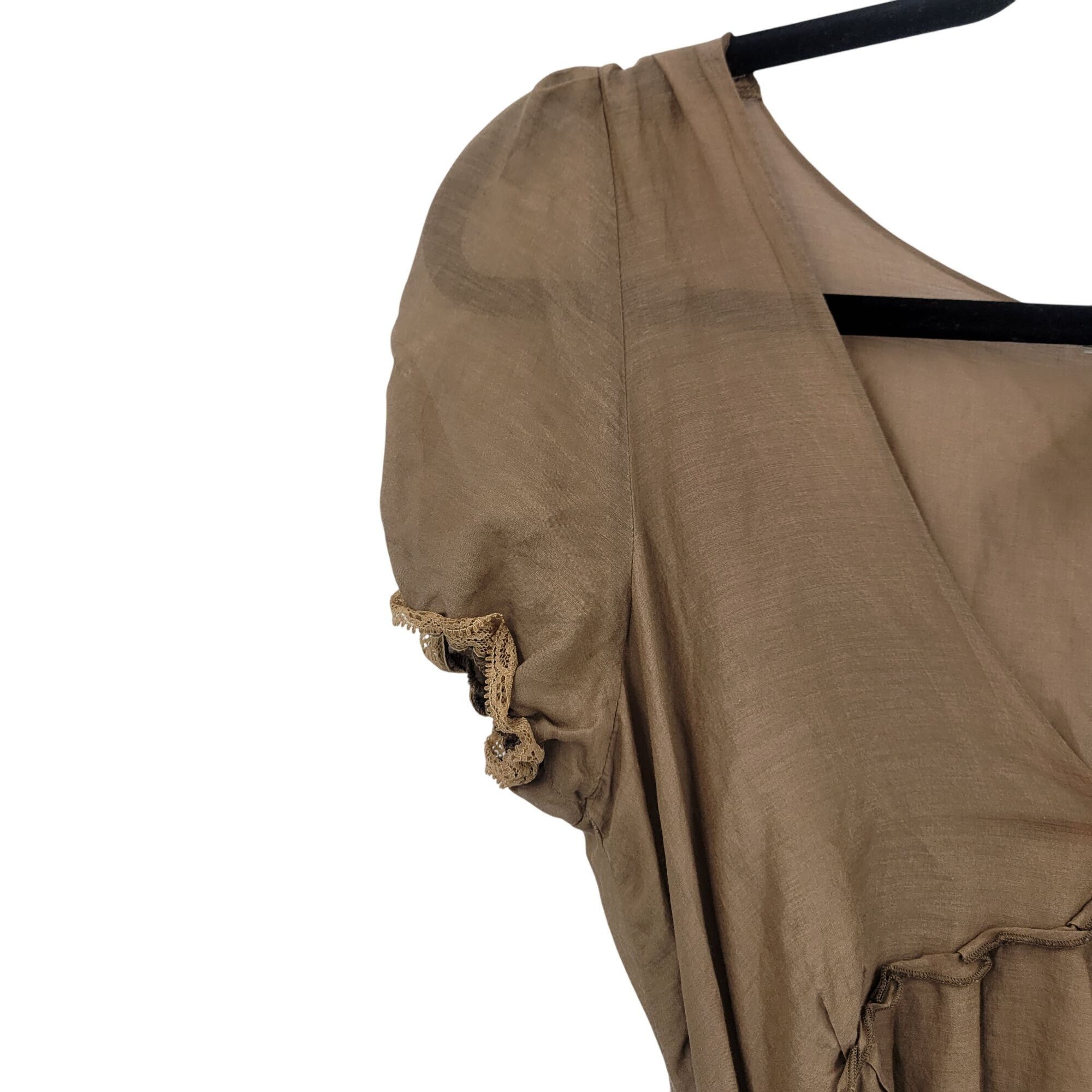 Vintage Vintage Brown Midi Peasant Dress Sz XL Silk Puff Sleeve Lett Size S / US 4 / IT 40 - 7 Thumbnail