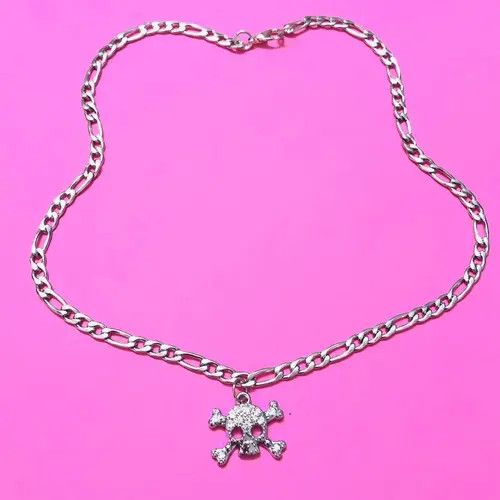 Handmade Rhinestones Crystal cross Skull Figaro Chain Choker Size ONE SIZE - 4 Thumbnail