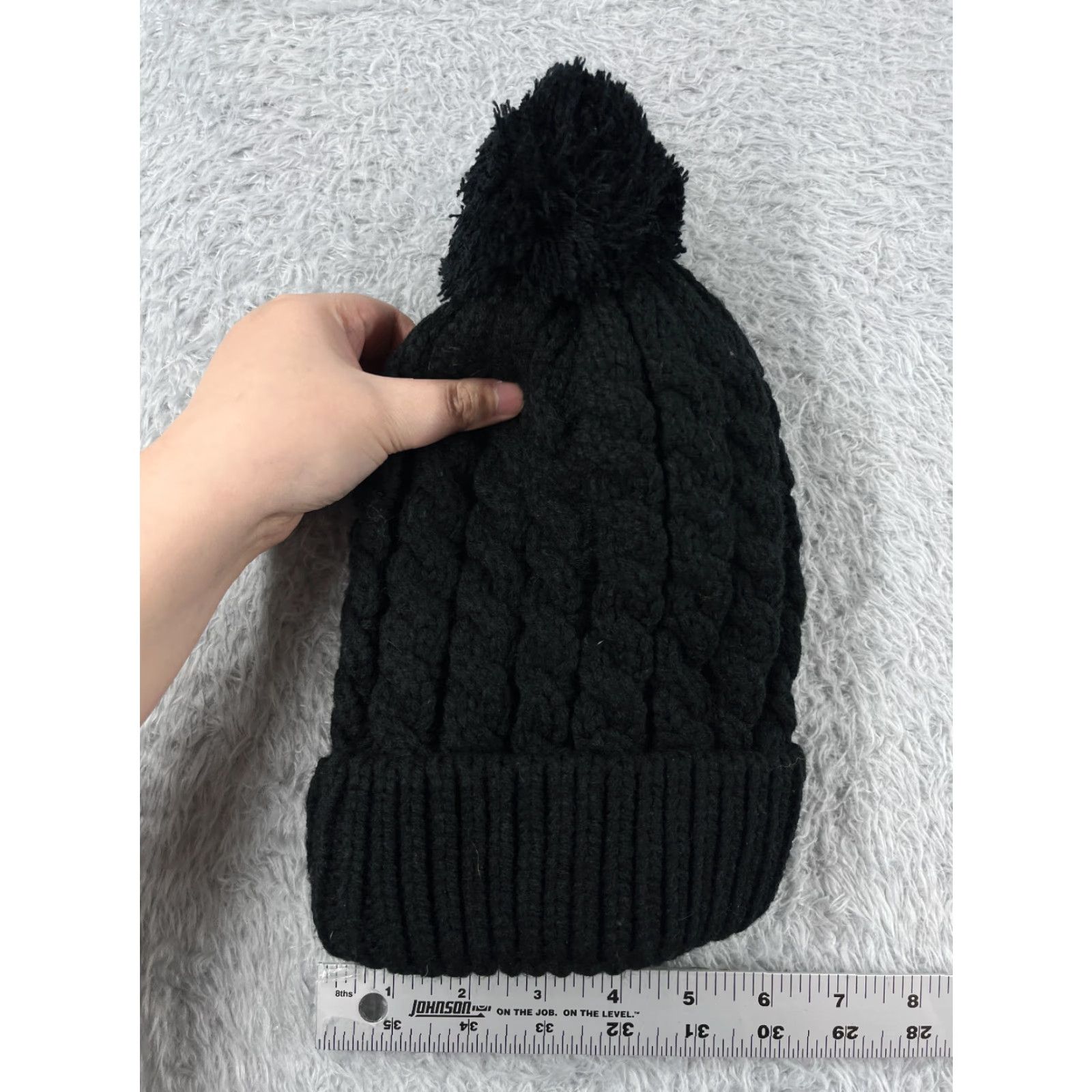 Vintage Womens Beanie Toque One Size Black Cable Knit Acrylic Polyester Lined Ski Pom Size ONE SIZE - 4 Thumbnail