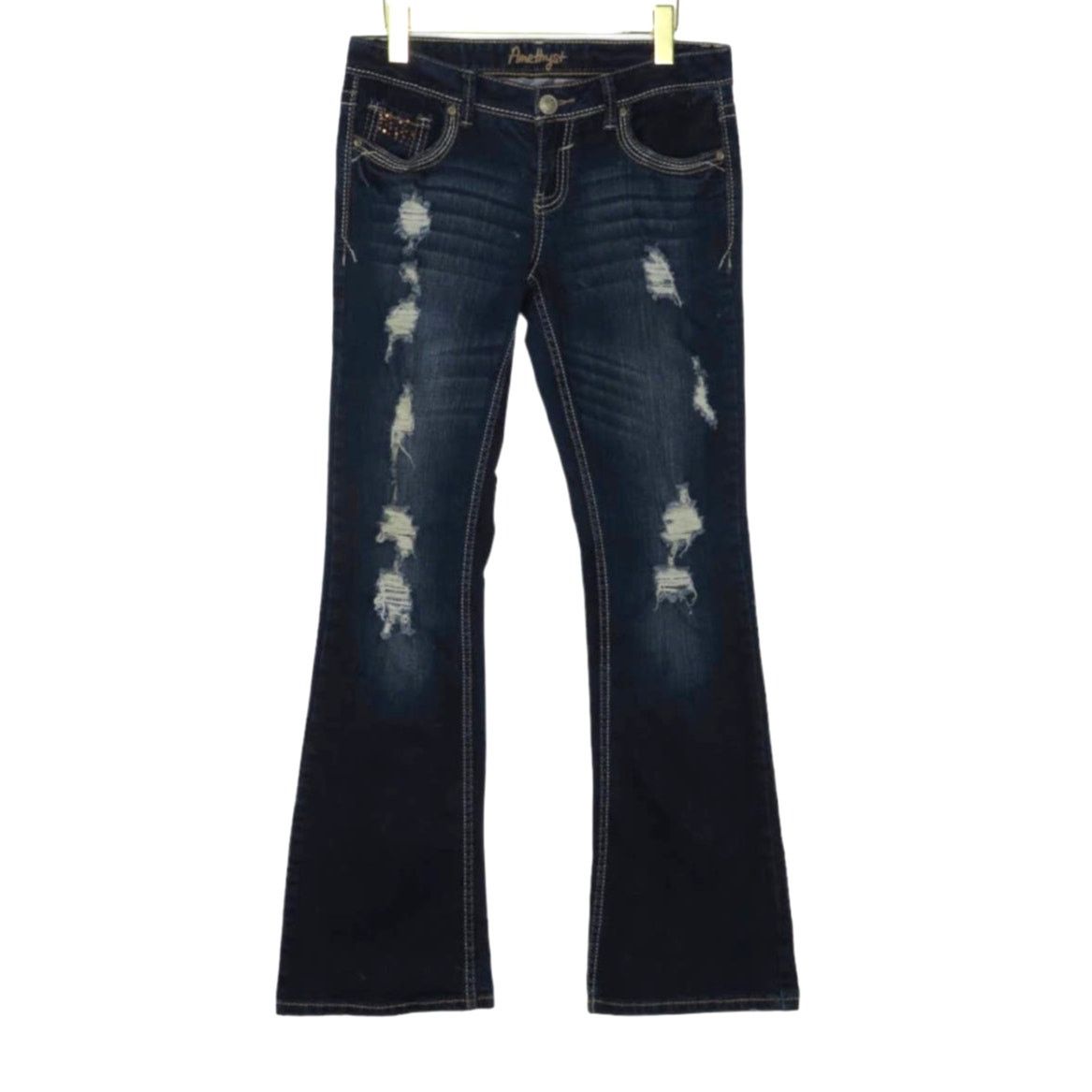 Vintage Amethyst Y2k Low Rise Flared Jeans Waist 30" Bling Sequin Size 30" / US 8 / IT 44 - 1 Thumbnail