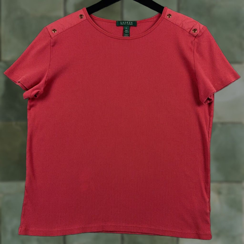 Ralph Lauren Lauren Ralph Lauren Shirt Womens XL Coral Ribbed Grommet Shoulder Crew Neck FLAW Size XL / US 12-14 / IT 48-50 - 1 Thumbnail