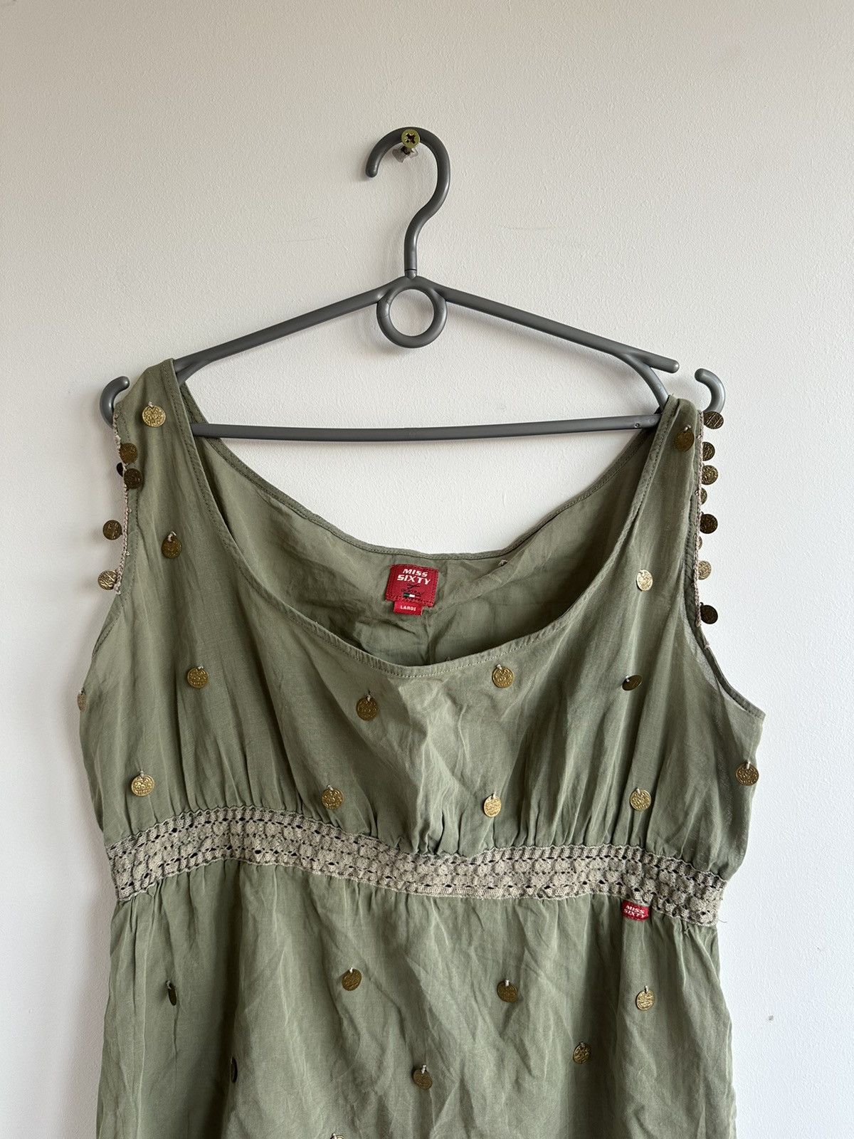 Miss Sixty VTG Miss Sixty Green Cami Top Metal Coin Embellishments sz L Size L / US 10 / IT 46 - 4 Thumbnail