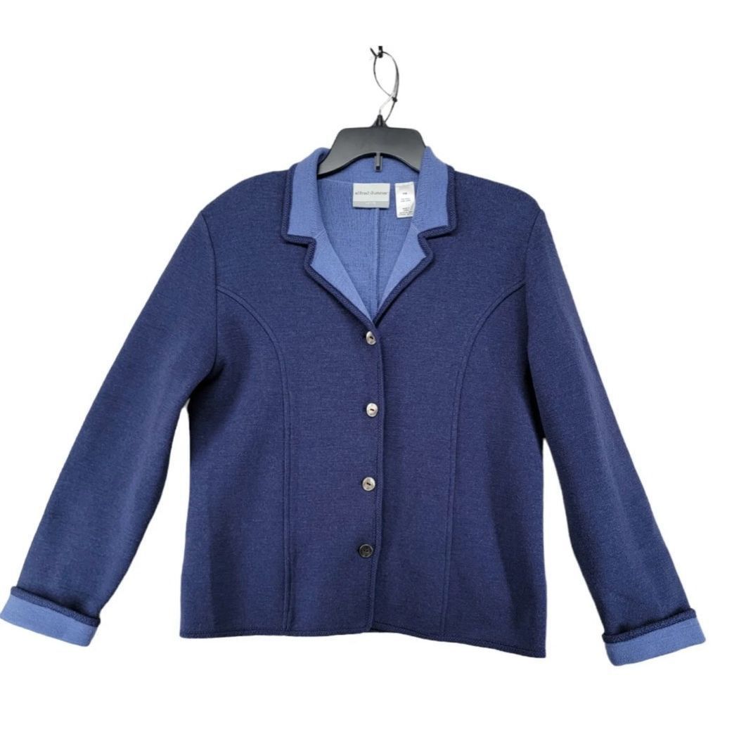 Other Alfred Dunner Women’s Jacket 100% Wool 2 Tone Blue Collared Size L / US 10 / IT 46 - 1 Thumbnail