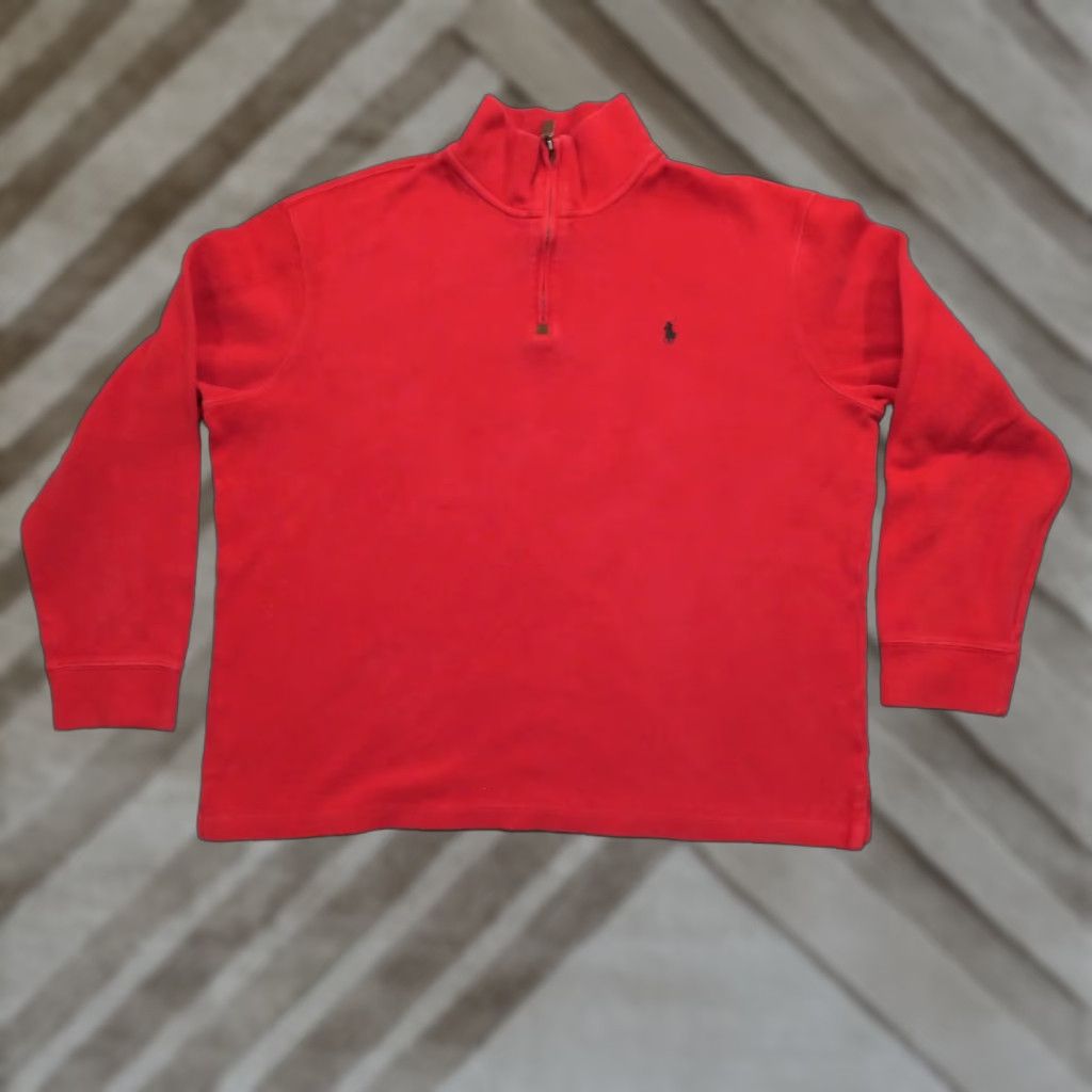 Ralph Lauren VINTAGE Ralph Lauren Sweater Mens XL Red Mock Neck Cotton Pullover Golf Pony Embroidered Size US XL / EU 56 / 4 - 1 Thumbnail