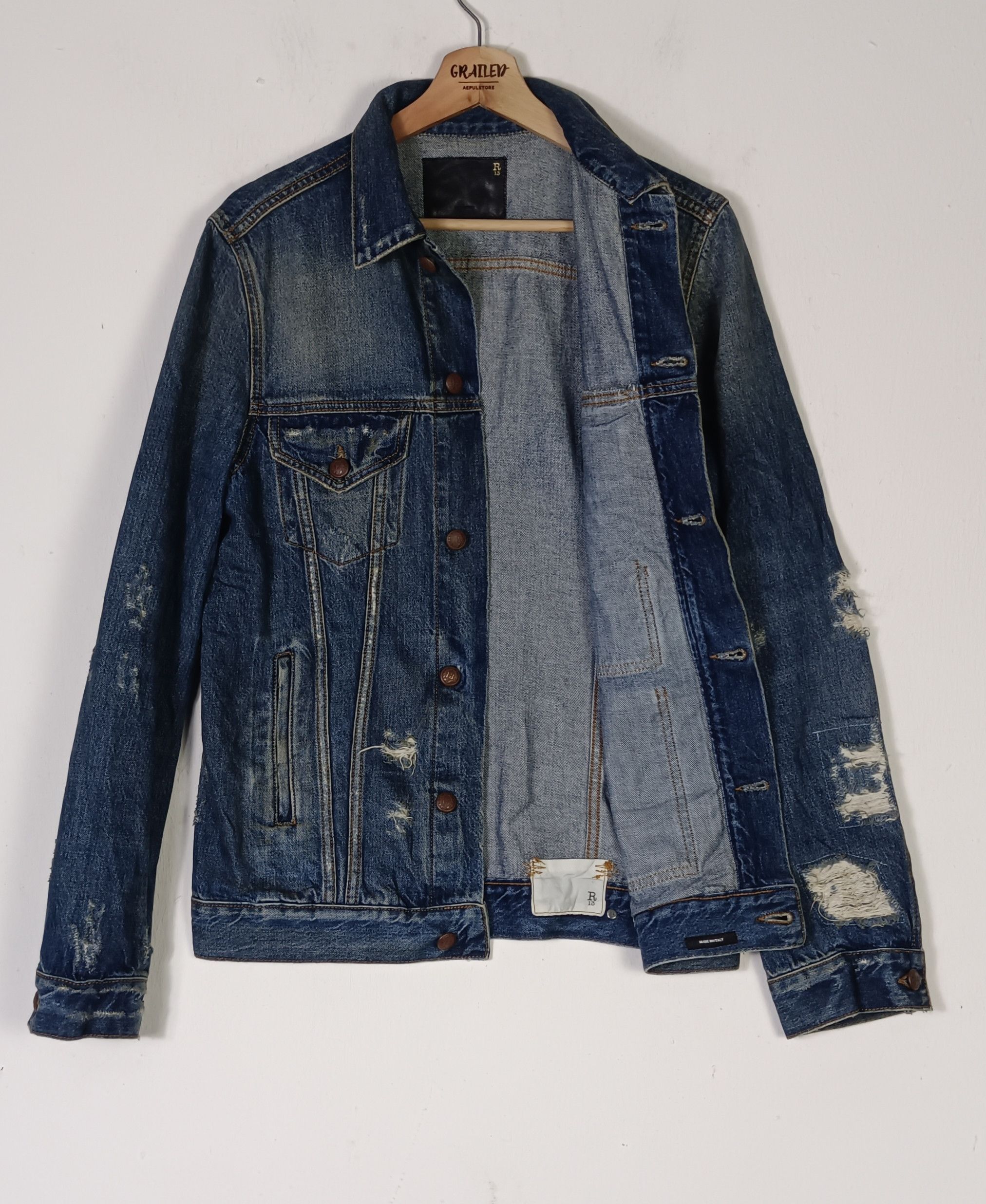 R13 R13 Zippered Trucker Denim Distressed Size US M / EU 48-50 / 2 - 3 Thumbnail
