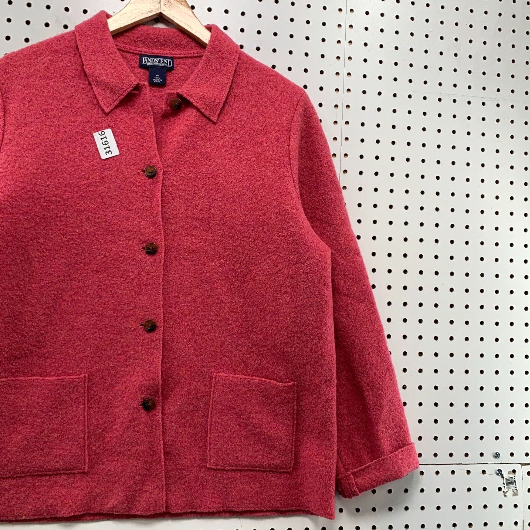 Lands' End Lands’ End 100% Wool Cardigan Jacket Women's Size 14 Pink Coral Button Long Sleeve Size XL / US 12-14 / IT 48-50 - 4 Thumbnail