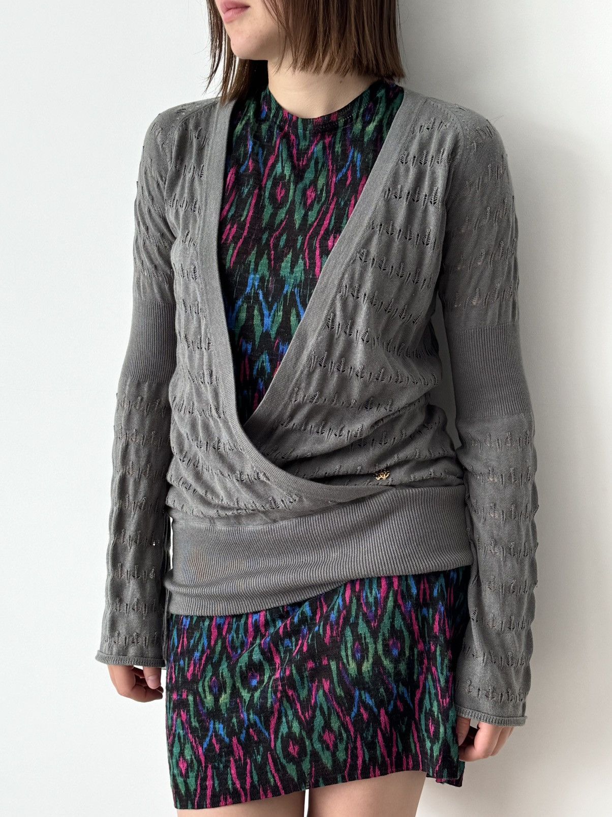 Roberto Cavalli Vintage 00s Roberto Cavalli Silk/Cashmere Khaki Sweater Size S / US 4 / IT 40 - 1 Thumbnail