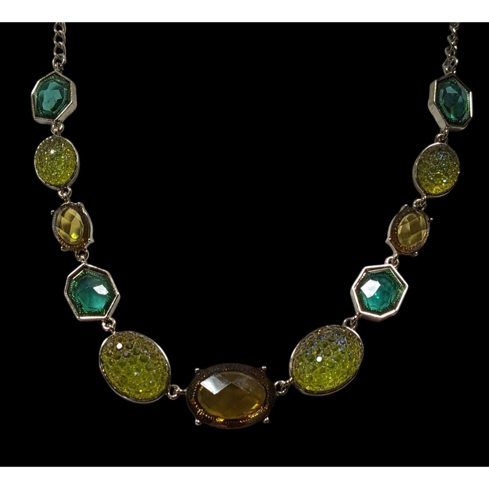 Other Vintage Green And Yellow Gemmed Statement Necklace Size ONE SIZE - 2 Thumbnail
