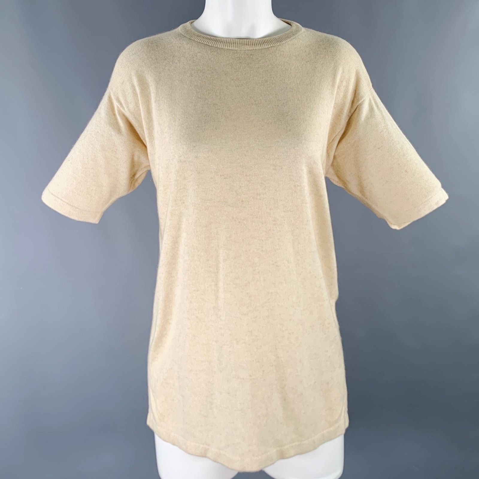 Tse TSE Size M Beige Oatmeal Cashmere Silk Short Sleeve Pullover Size M / US 6-8 / IT 42-44 - 1 Thumbnail
