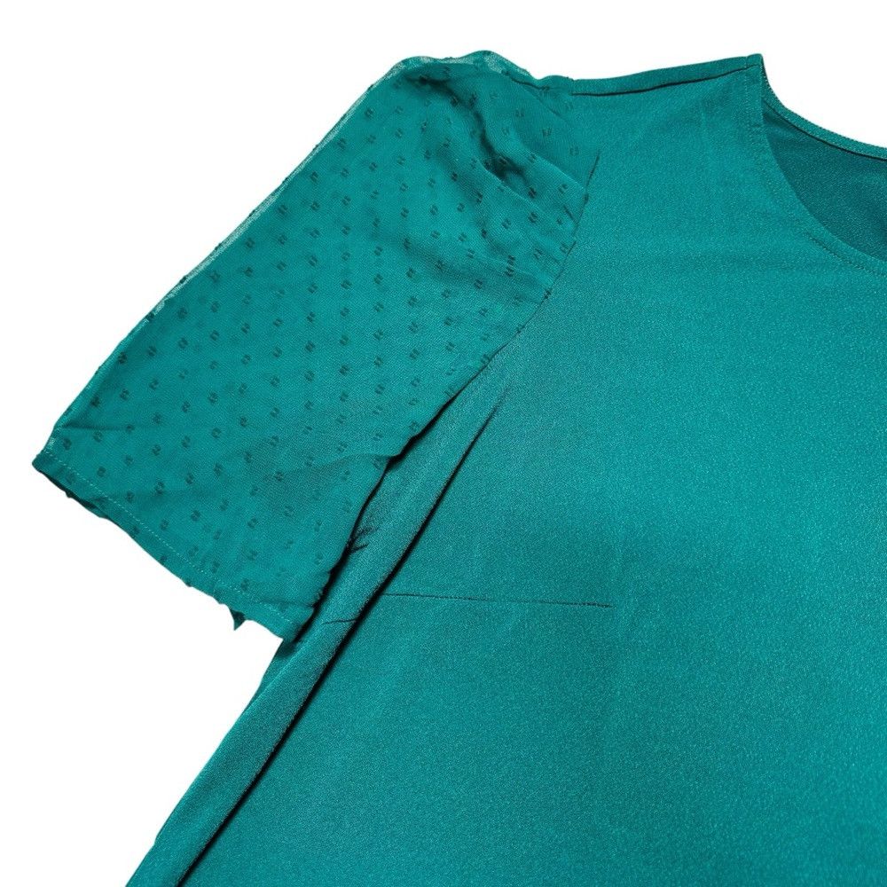 Adrianna Papell Adrianna Papell Green Clip Dot Pleated Short Sleeve Top Siz Size XL / US 12-14 / IT 48-50 - 6 Thumbnail