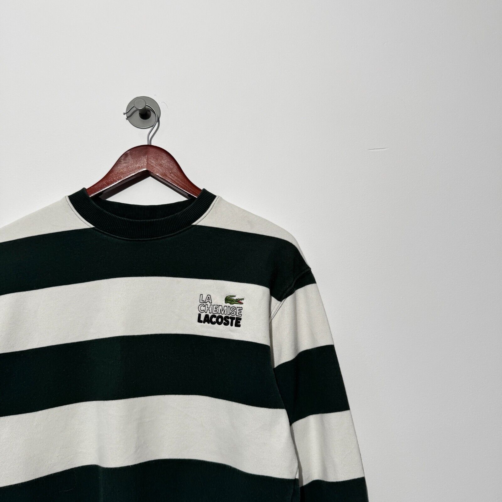 Lacoste Lacoste Unisex XXS Green White Striped Cotton Crewneck Size US M / EU 48-50 / 2 - 2 Thumbnail