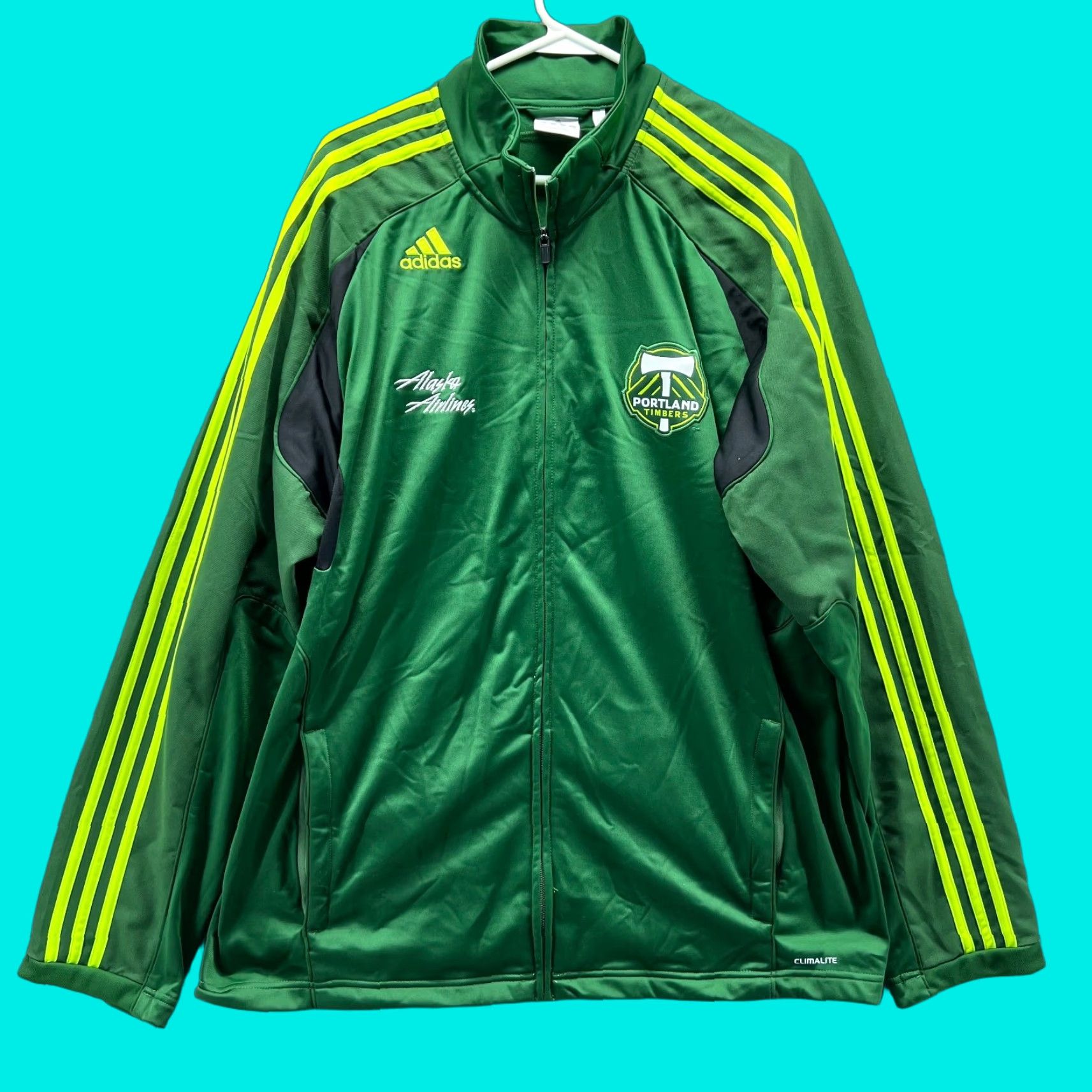 Adidas VINTAGE Adidas Jacket Men XL Green Yellow Track Portland Timbers 2010 RARE Soccer Bomber Jacke Size US XL / EU 56 / 4 - 1 Thumbnail