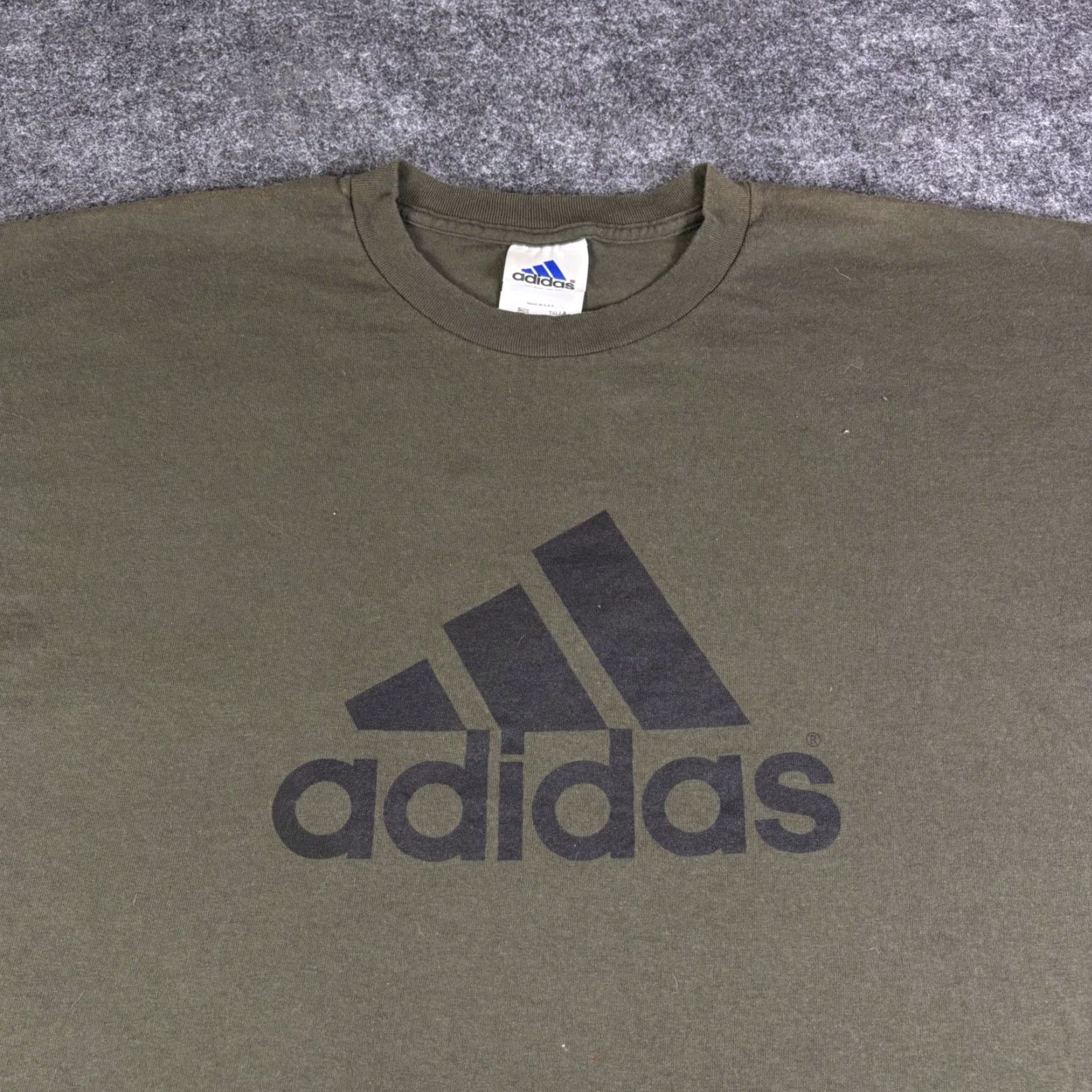 Adidas Adidas Logo T Shirt Olive Green Mens XL Vintage 90s Made in USA Crew Neck Short Sleeve Graphic Print Jersey Cotton 2000-2009 Adidas Originals Trefoil Size US XL / EU 56 / 4 - 6 Thumbnail
