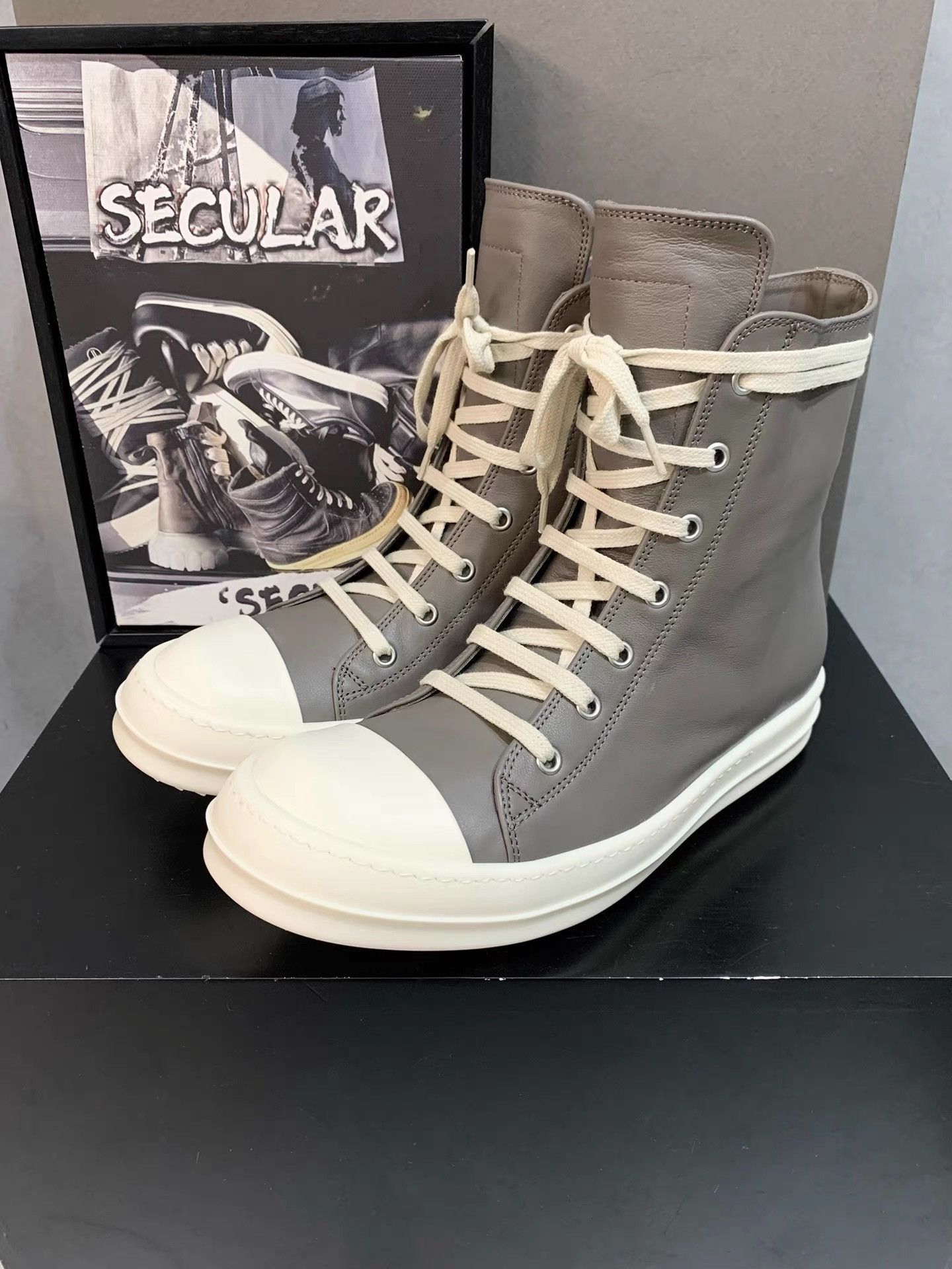 Rick Owens Rick Owens 25SS Grey Calfskin High-Top Sneakers K34 Size US 7 / EU 40 - 1 Thumbnail