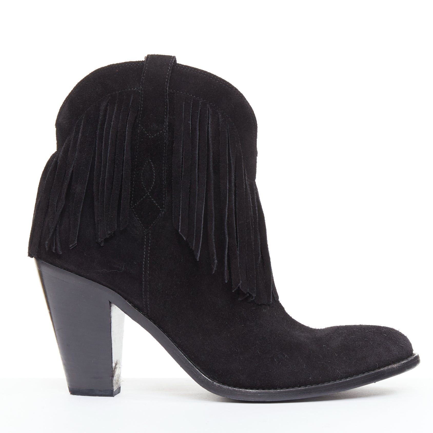 Saint Laurent Paris SAINT LAURENT Curtis 80 black suede fringe cuban heel western boots EU39.5 Size US 9.5 / IT 39.5 - 1 Thumbnail