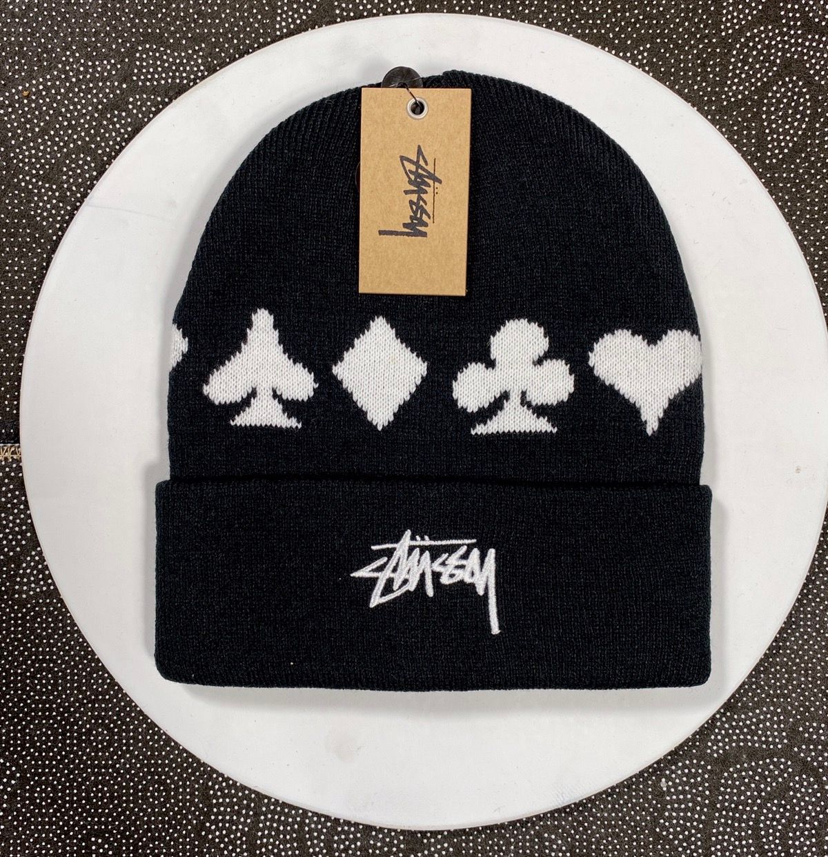 Pre-owned Stussy X Vintage Stussy Full Suit Jacquard Cuff Beanie In Black