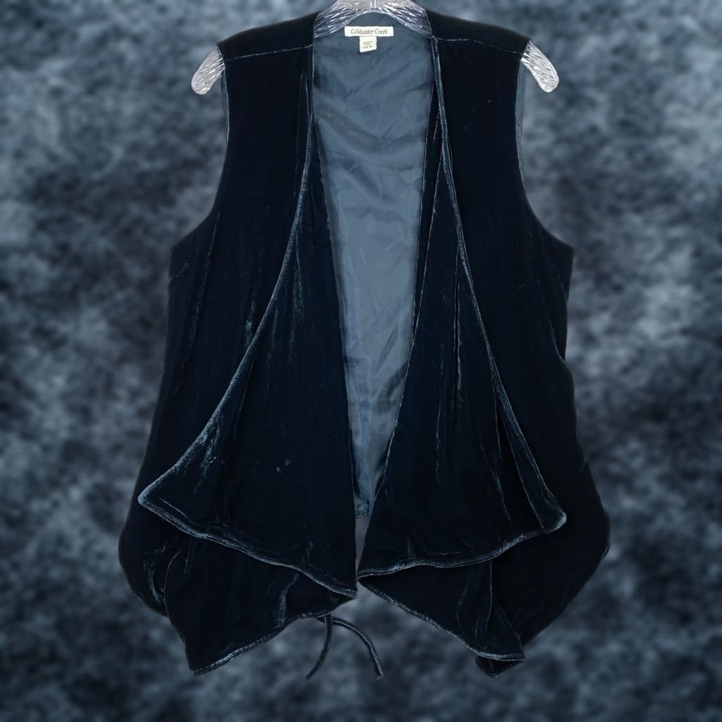 Coldwater Creek Coldwater Creek Vest Womens S Green Velvet Draped Silk Blend Whimsygoth Artsy Silk Rayon Lined Open 90s Theme Mens Womens Size S / US 4 / IT 40 - 1 Thumbnail