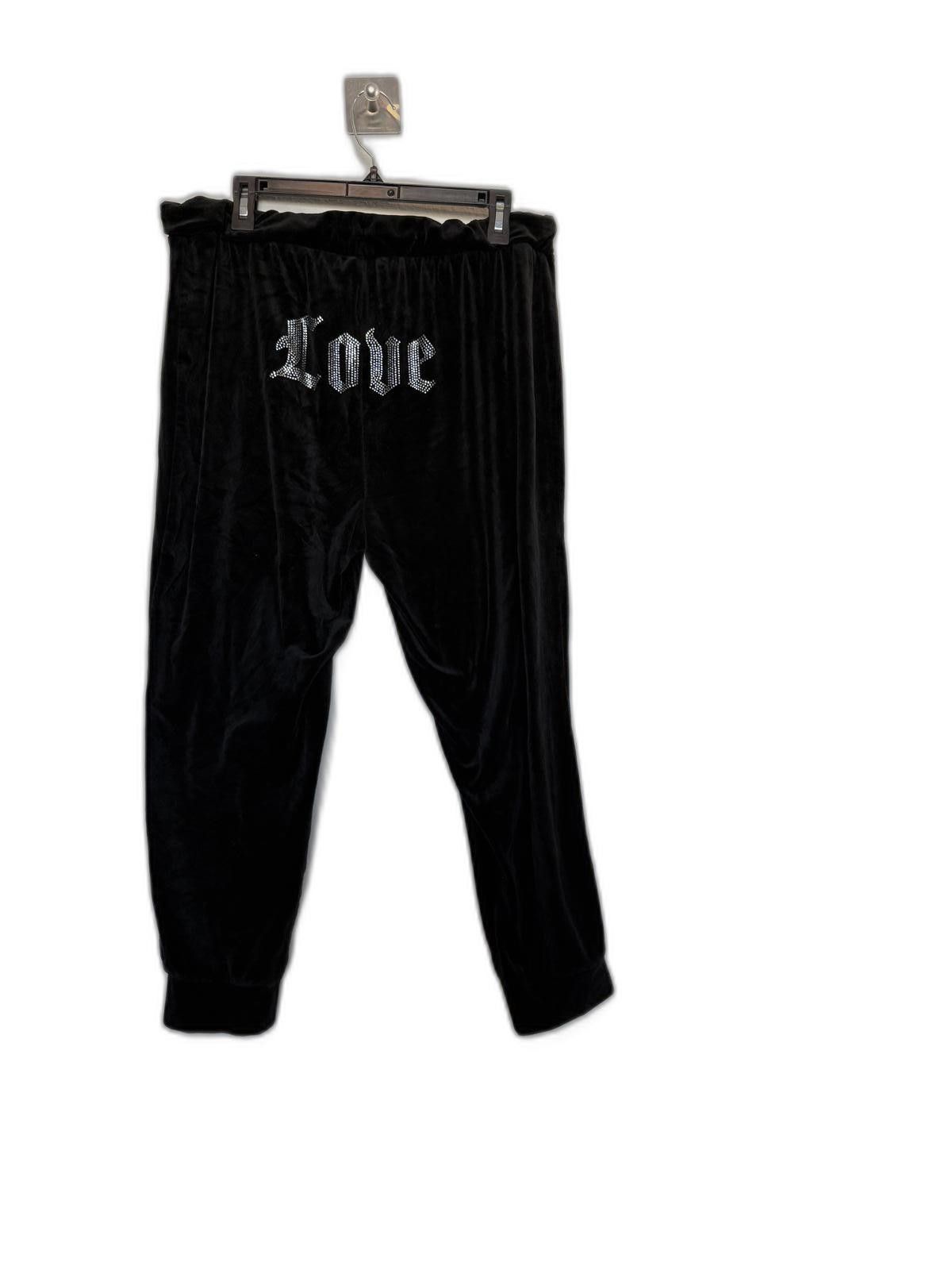 Designer Y2K Black Velvet Joggers with "Love" Embroidery Rhinestones Size 42" / US 20 - 2 Thumbnail