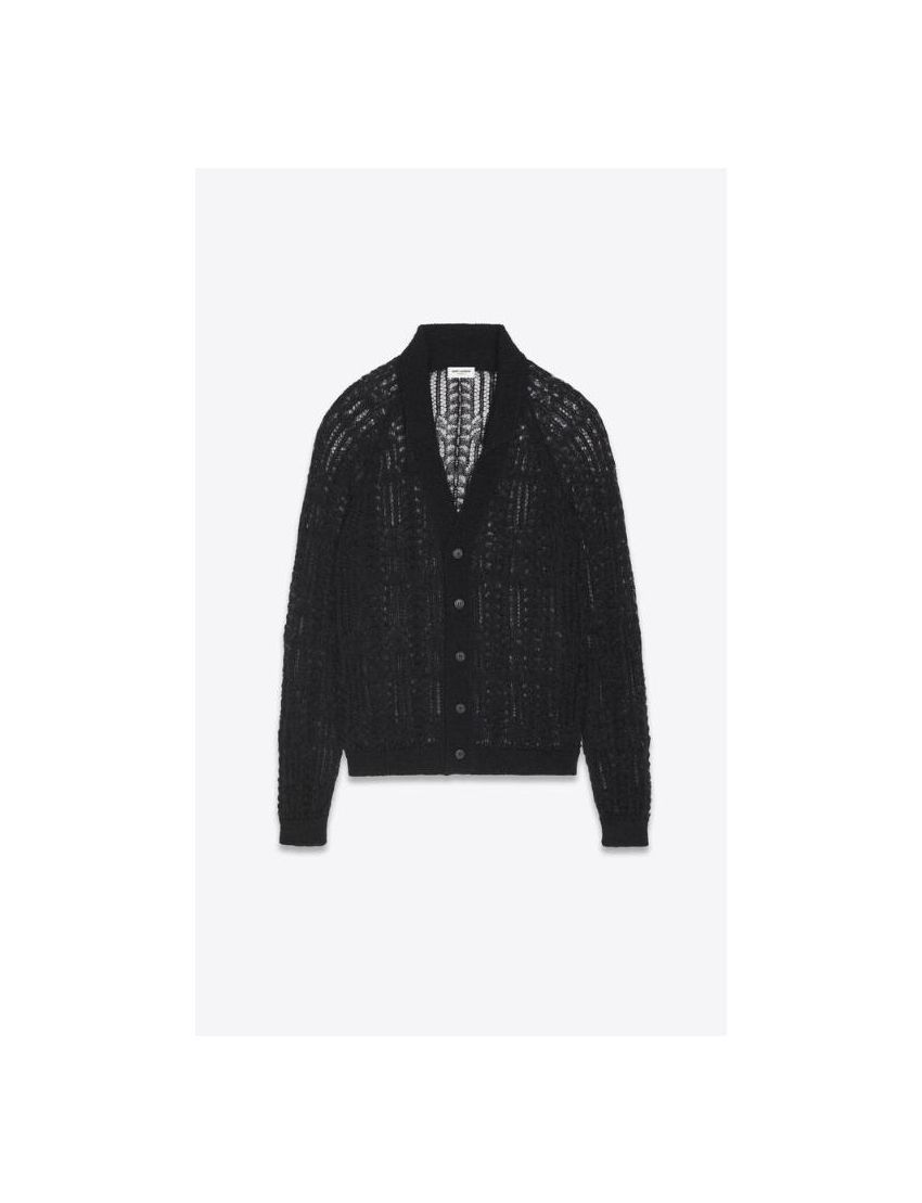 Saint Laurent Paris o1s1wg110925 708861 Semi-Sheer Cardigan in Lace Mohair Black Size US S / EU 44-46 / 1 - 1 Thumbnail