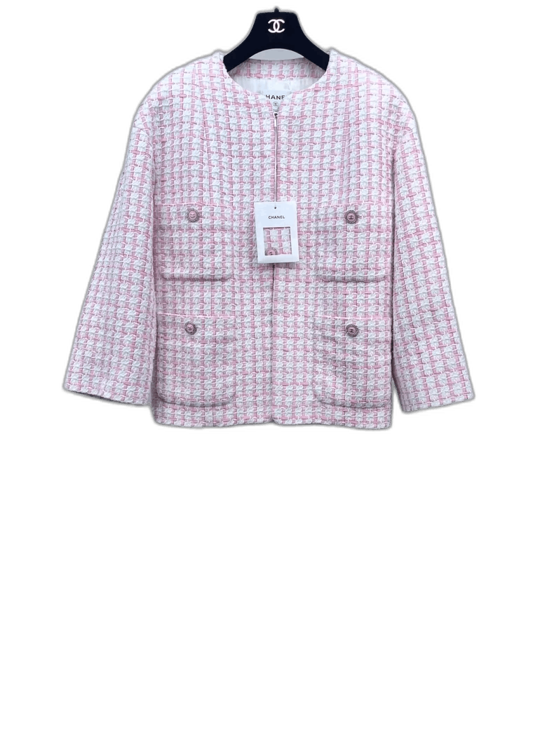 Chanel Chanel Pink Checkered Pocket Jacket Size US M / EU 48-50 / 2 - 1 Thumbnail