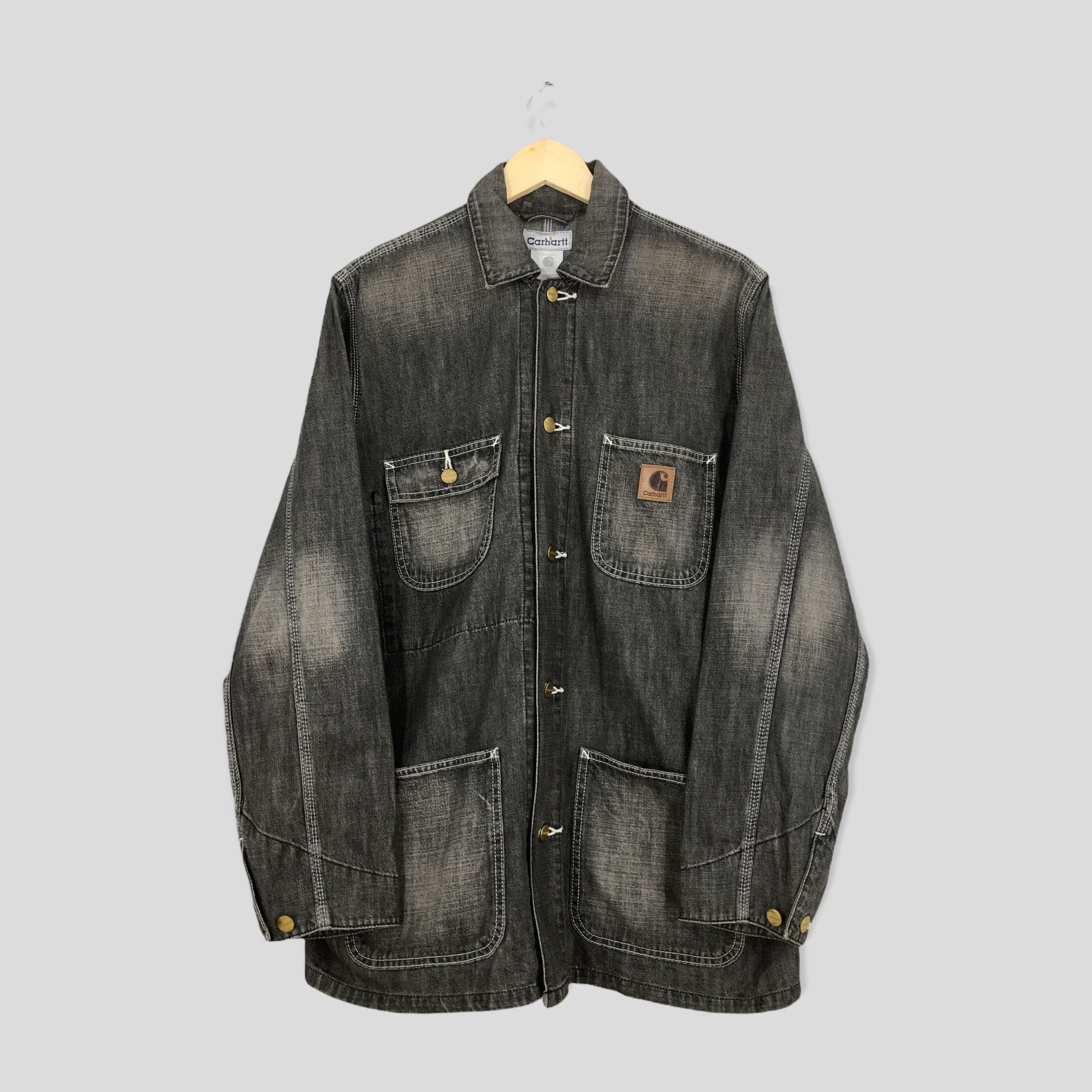 Carhartt Vintage Carhartt Acid Wash Workwear Jacket Black XLarge Size US XL / EU 56 / 4 - 1 Thumbnail
